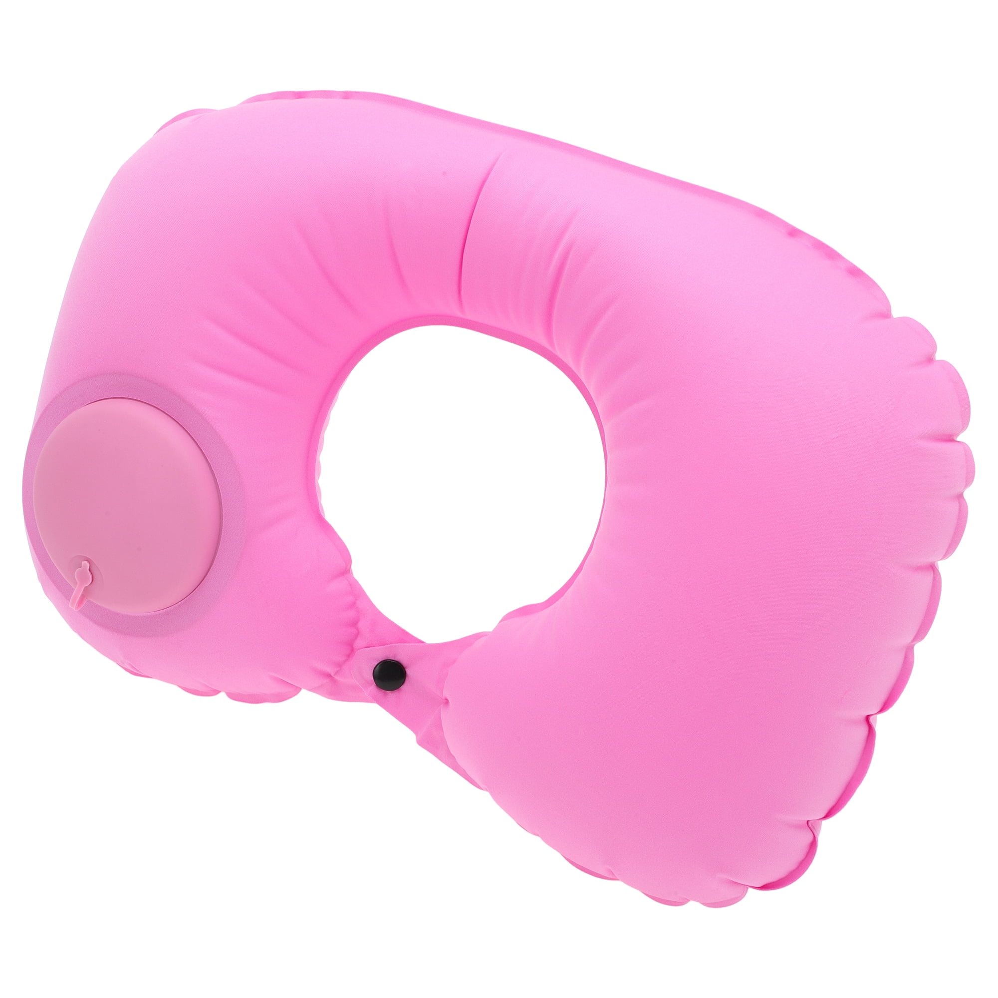 Unique Bargains Travel Pillow Press to Inflate Neck Pillow Pink 15.75"x11.02"