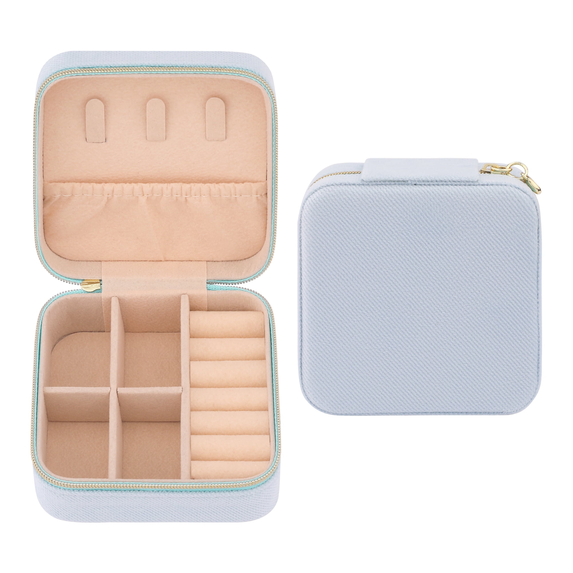 Unique Bargains Travel Portable Organizer Case Jewelry Box Light Blue