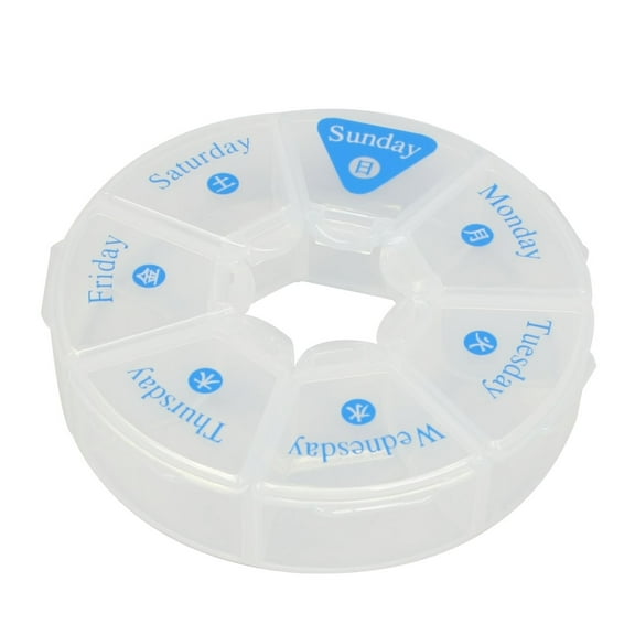 Unique Bargains Travel Round Shaped Clear Hard Plastic 7 Day Medicine Organizer Case,3.5" x 1" (L*W*H)