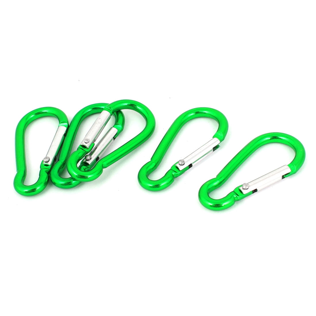 Unique Bargains Traveling Hiking Spring Loaded Carabiners Clips Hooks Green 4cm Long 5 PCS