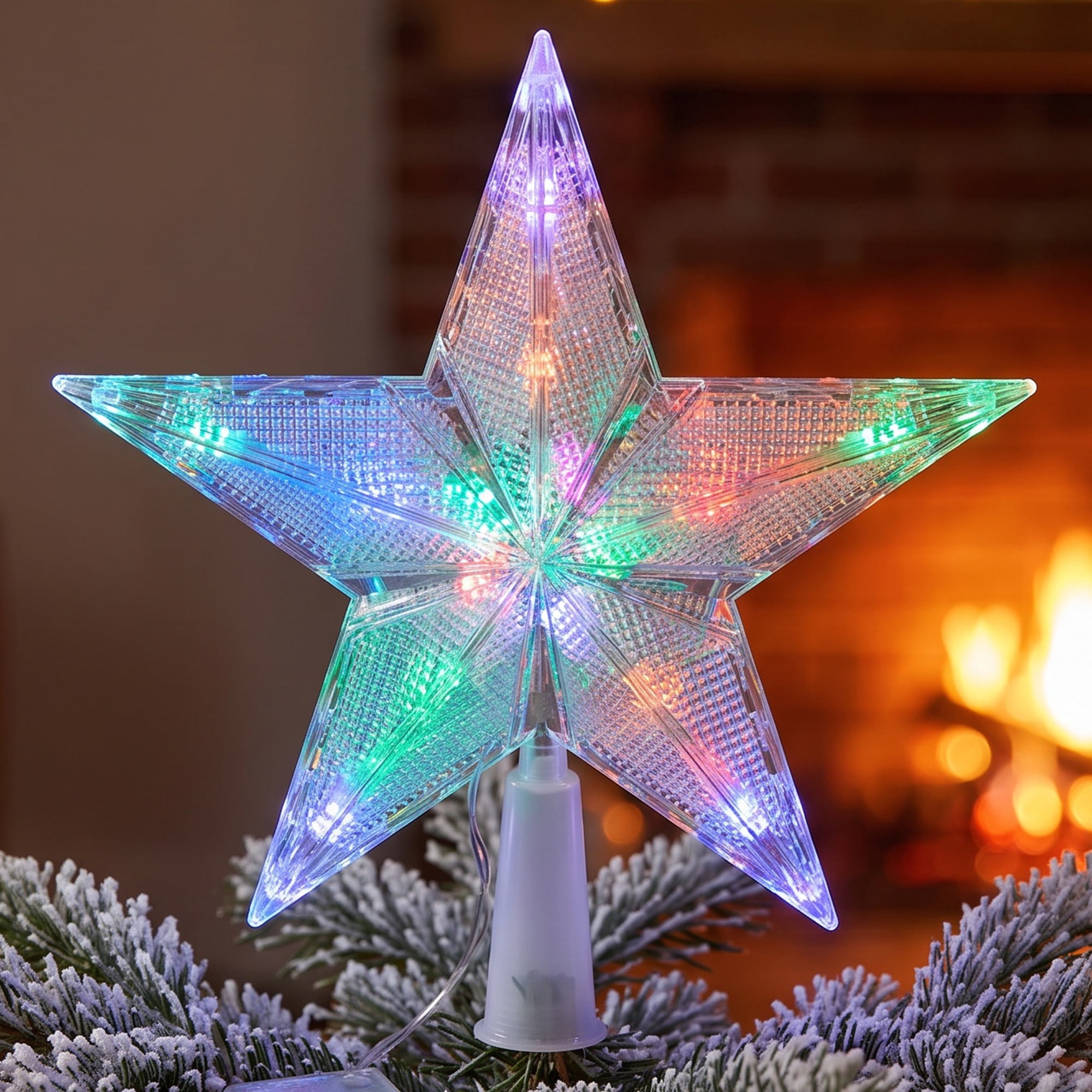 Unique Bargains Tree Finial Battery Operated Spring Mount Multicolor Lights 7.9"