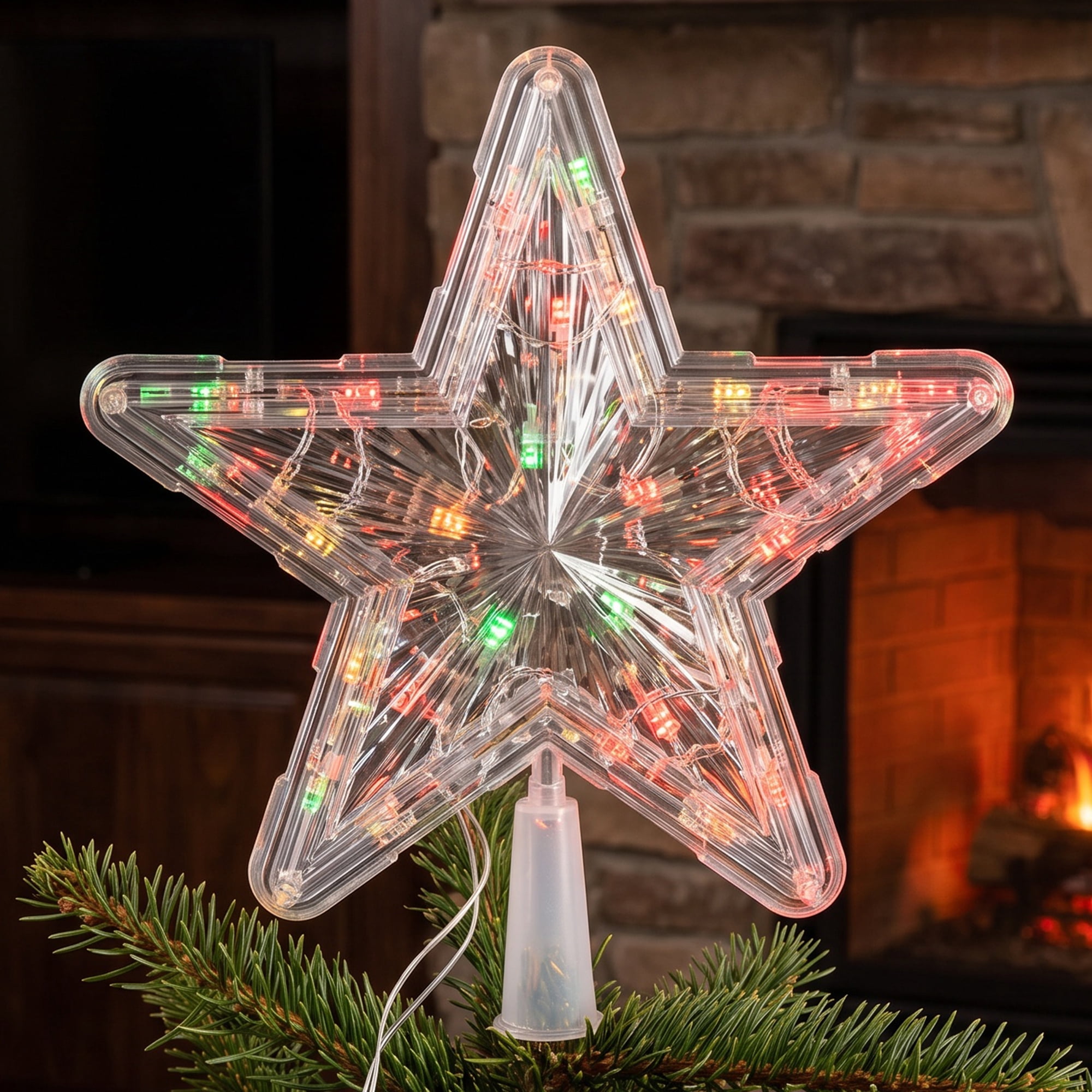 Unique Bargains Tree Finial Battery Operated Spring Mount Star Colorful Lights 7.9"