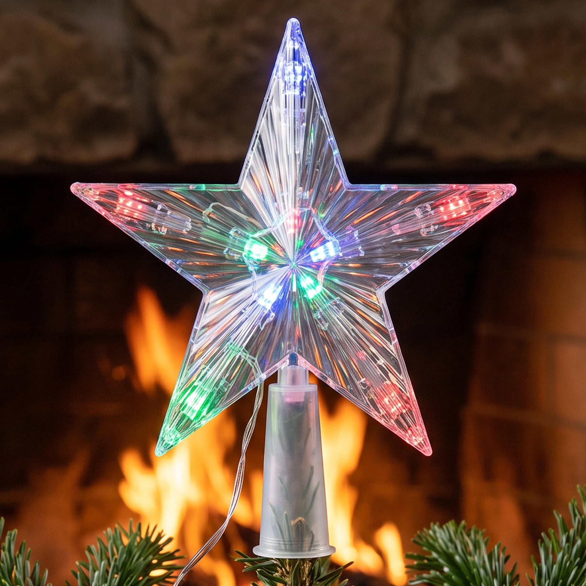 Unique Bargains Tree Finial Battery Operated Spring Mount Star Stripes Multicolor 5.9"