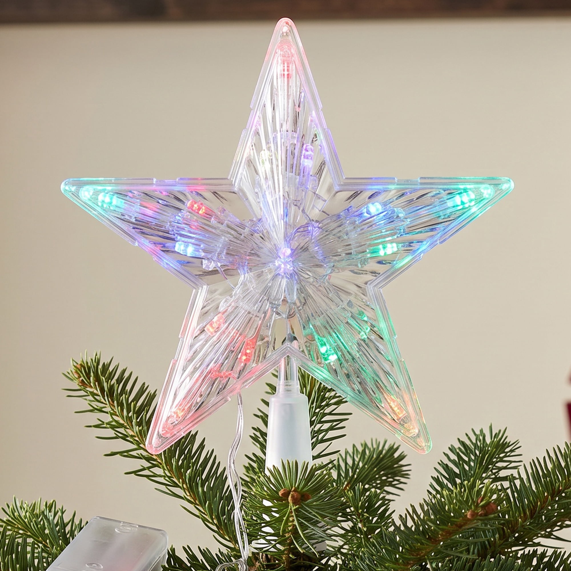 Unique Bargains Tree Finial Battery Operated Spring Mount Star Stripes Multicolor 7.9"