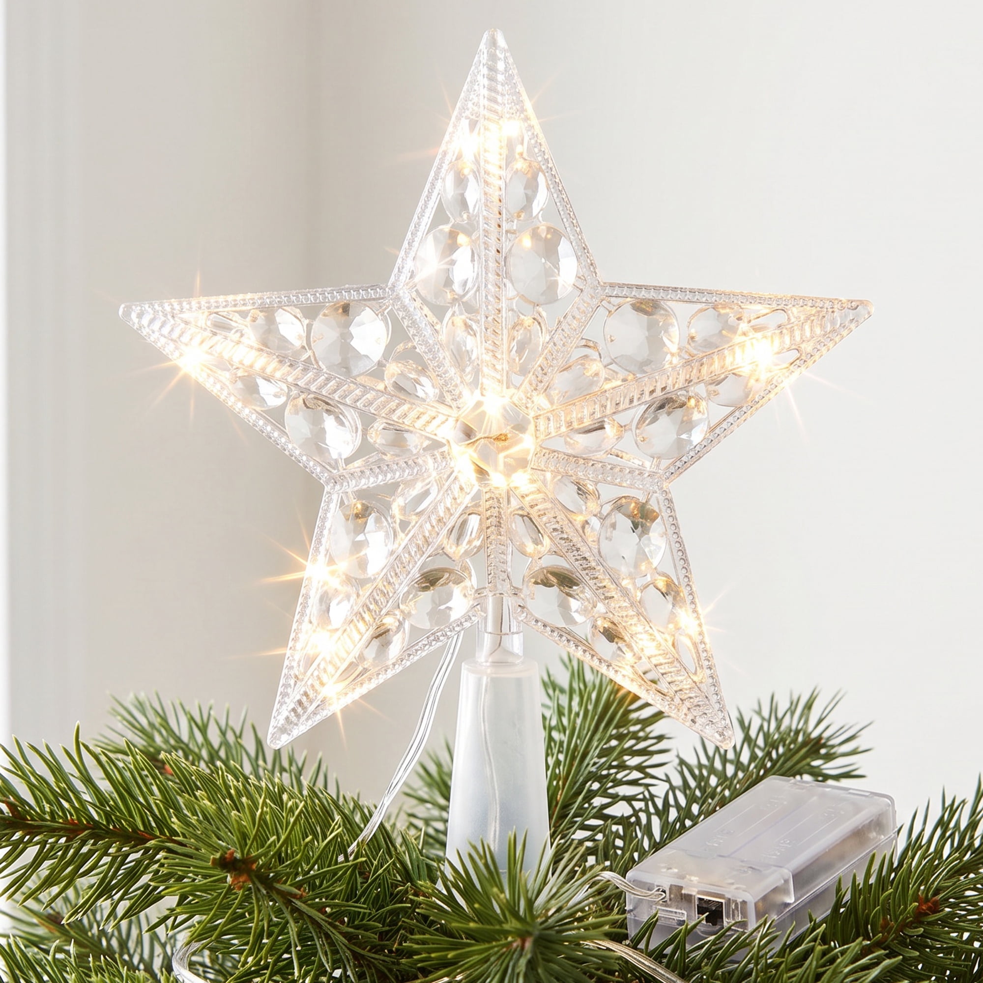 Unique Bargains Tree Finial Battery Operated Spring Mount Star Warm White Lights 5.9"