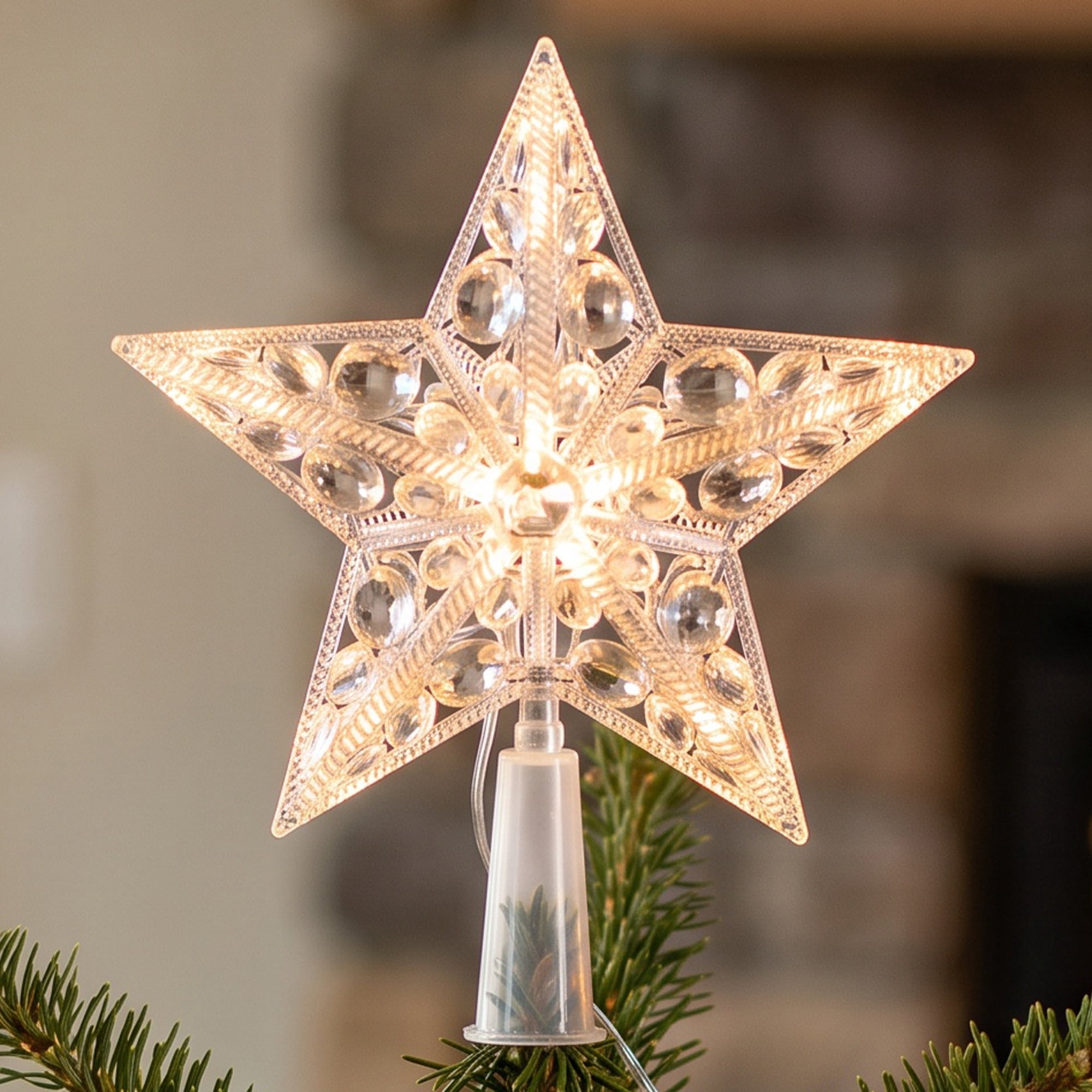 Unique Bargains Tree Finial Battery Operated Spring Mount Star White Lights 7.9"