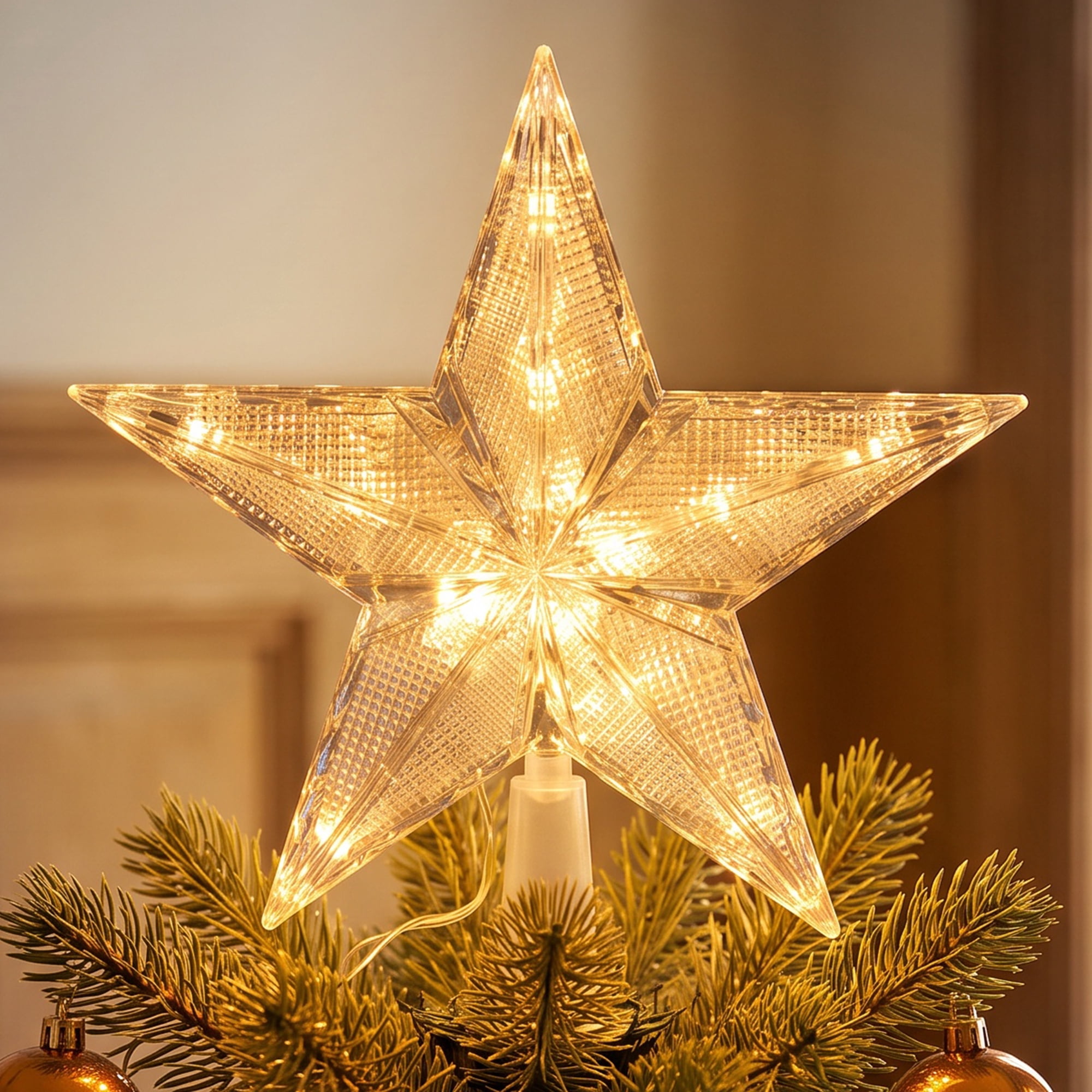 Unique Bargains Tree Finial Battery Operated Spring Mount Warm White Lights 7.9"