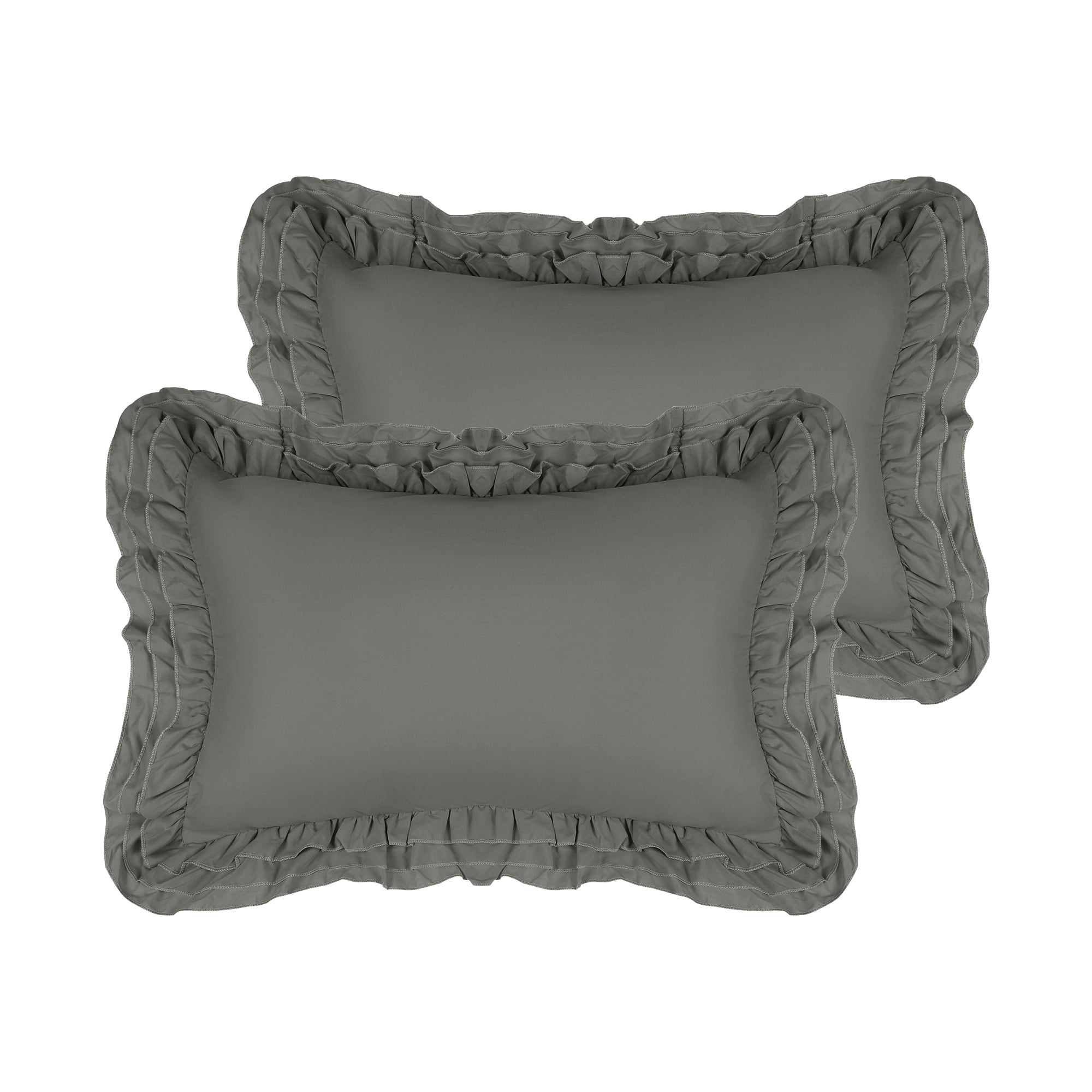Unique Bargains Triple Ruffle Bedding Pillow Shams Set of 2 with Envelope Closure Grey Queen
