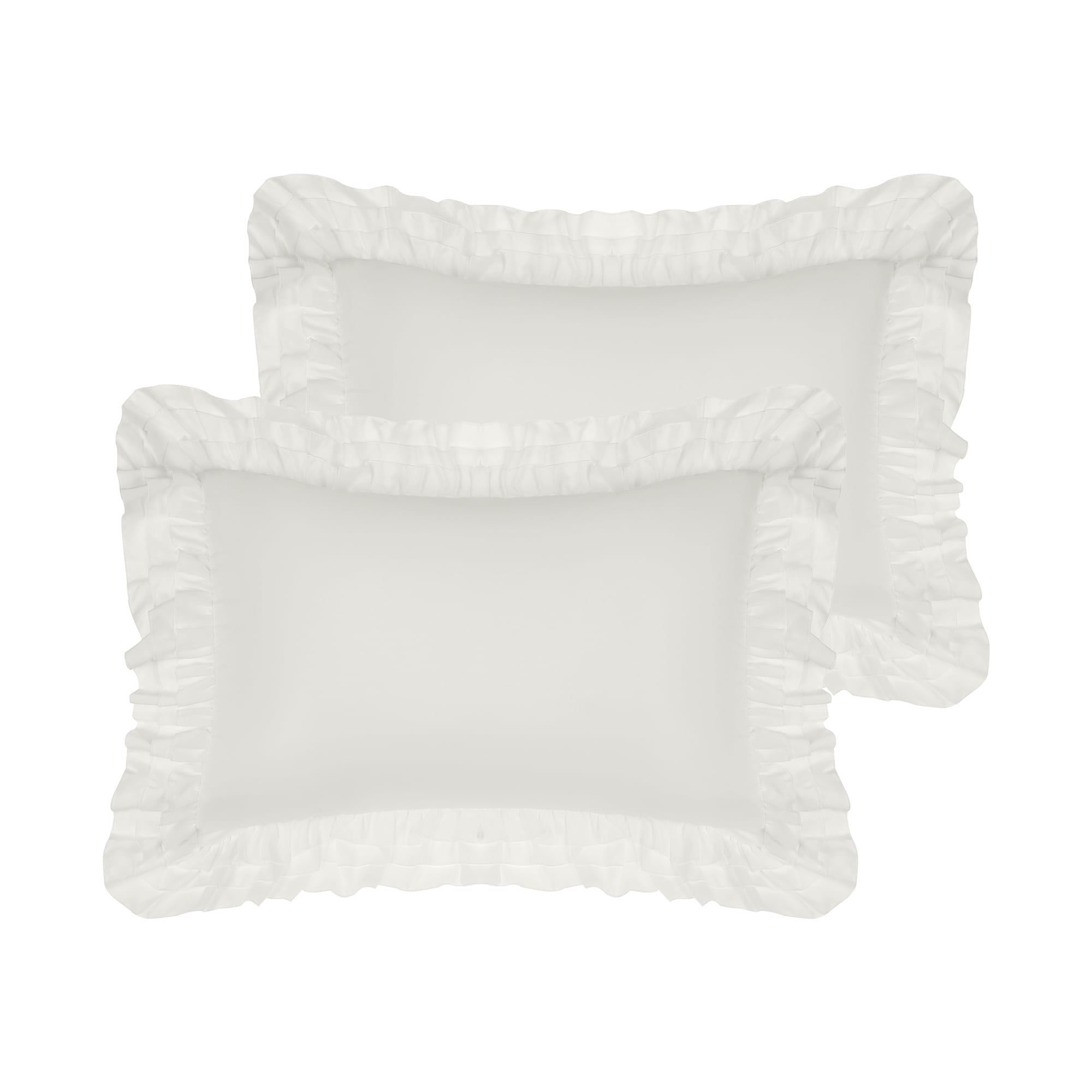 Unique Bargains Triple Ruffle Bedding Pillow Shams Set of 2 with Envelope Closure White Queen