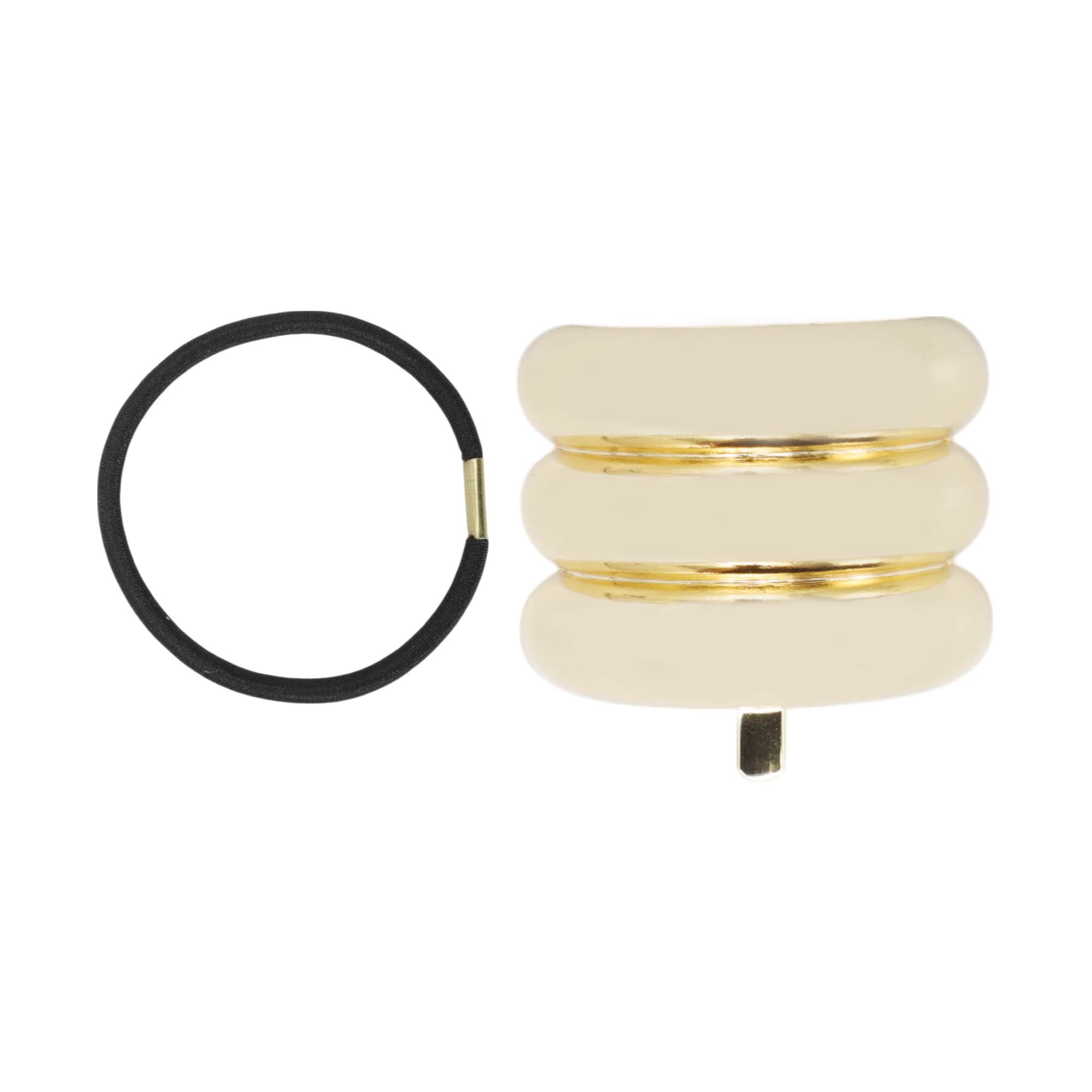 Unique Bargains Triple-layer Glossy Ponytail Buckle Hair Clip for Women Gold Tone 1 Set