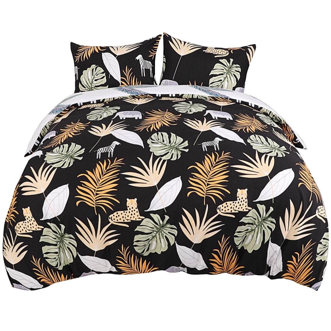 Unique Bargains Tropical Plants Pattern Duvet Cover Bedding Set King