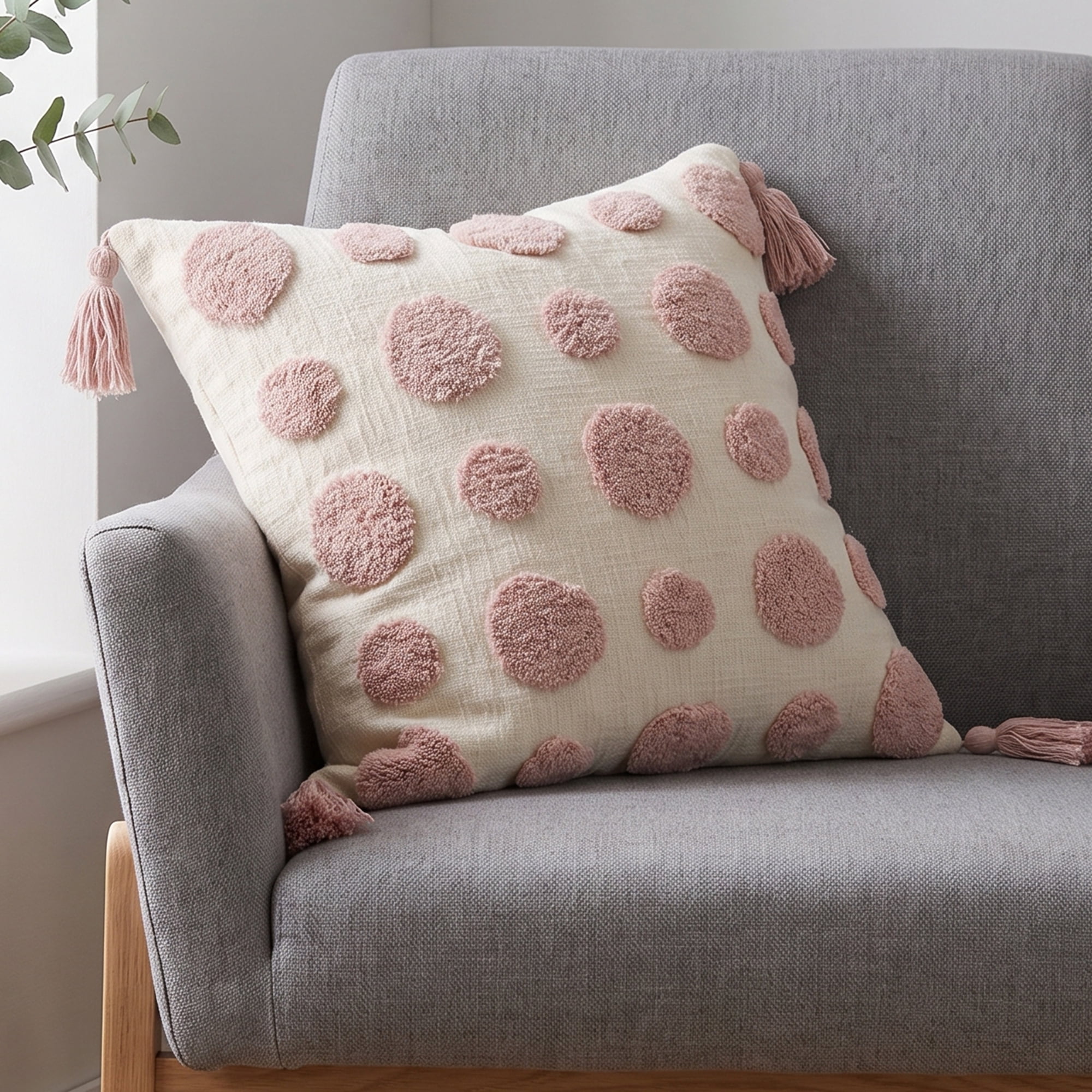 Unique Bargains Tufted Throw Pillow Cover Cushion Case for Home Pink Dot 18"x18"