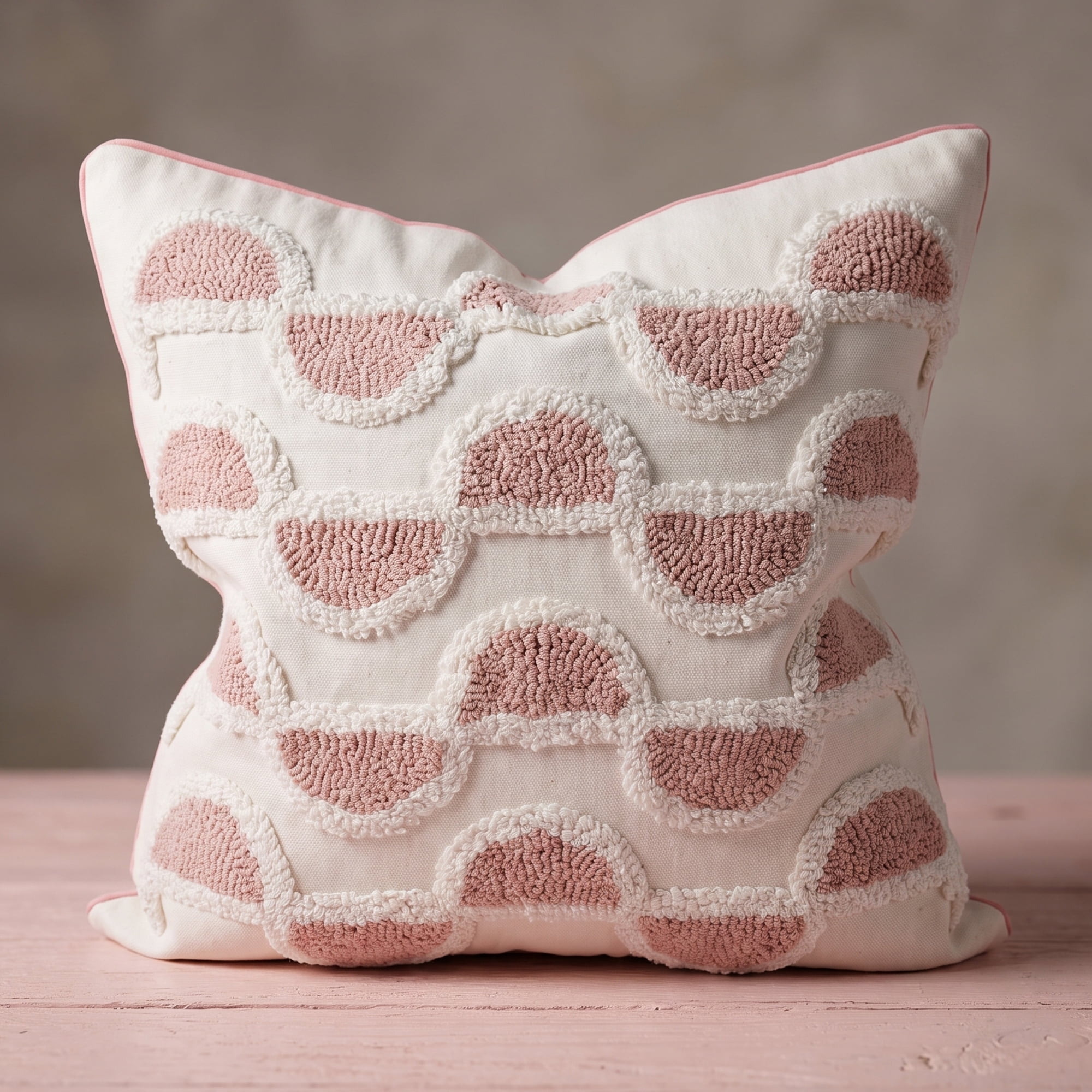Unique Bargains Tufted Throw Pillow Cover Cushion Case for Home Pink Semicircle 18"x18"