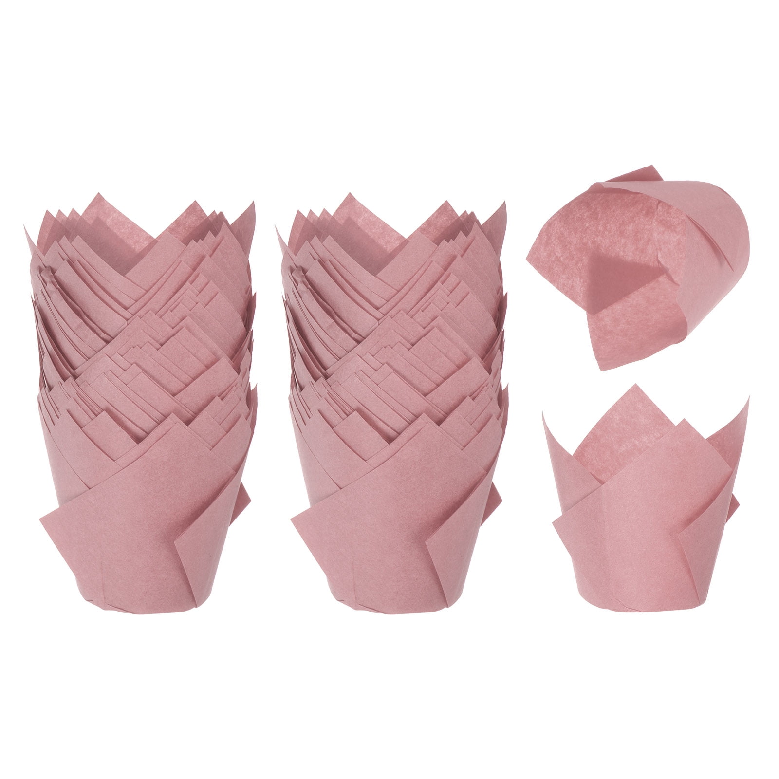 Unique Bargains Tulip Baking Cups Cupcake Muffins Liners for Birthday Party Pink