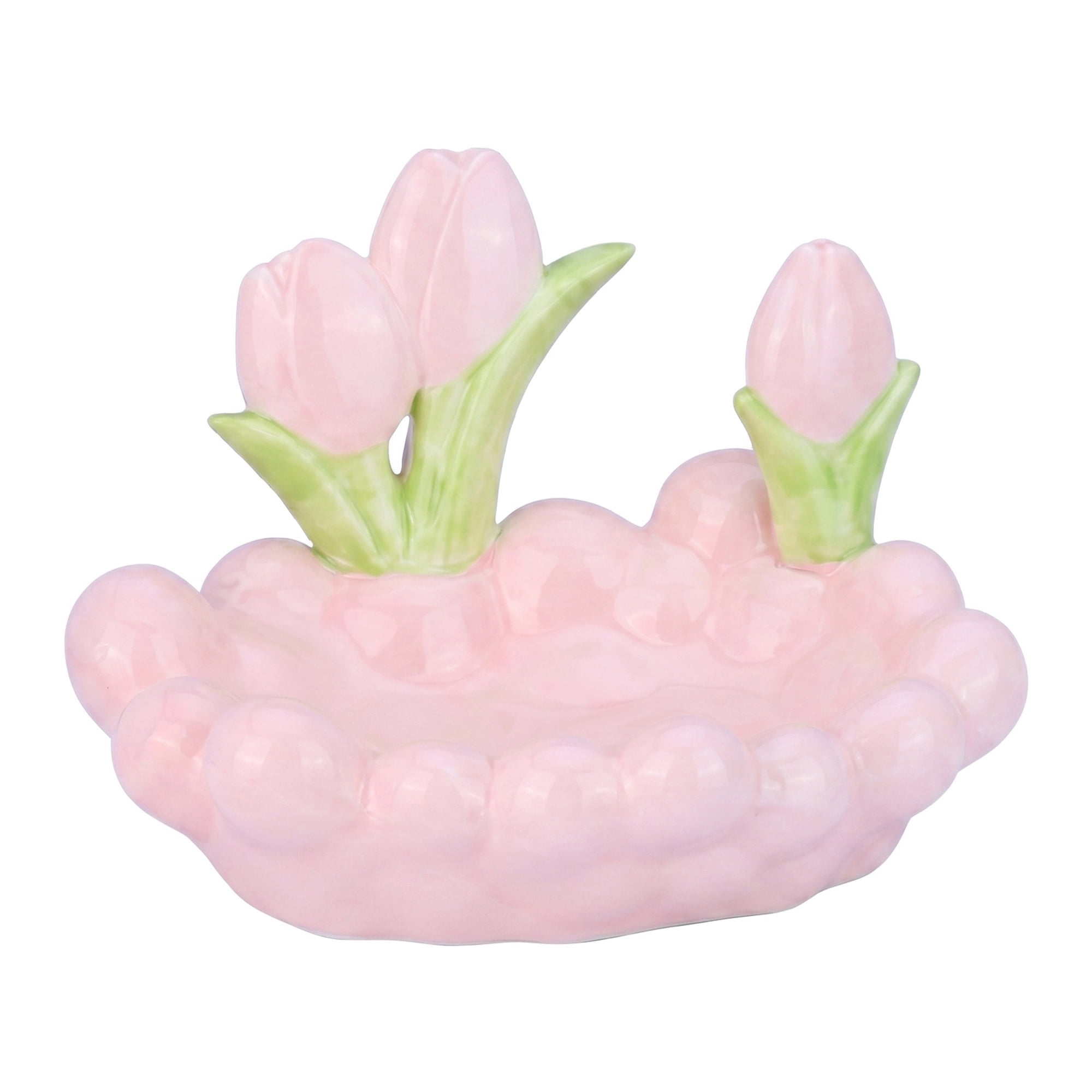 Unique Bargains Tulip Ceramic Flower Storage Jar with Lid Pink 7.5" x 5.1" x 5.1"