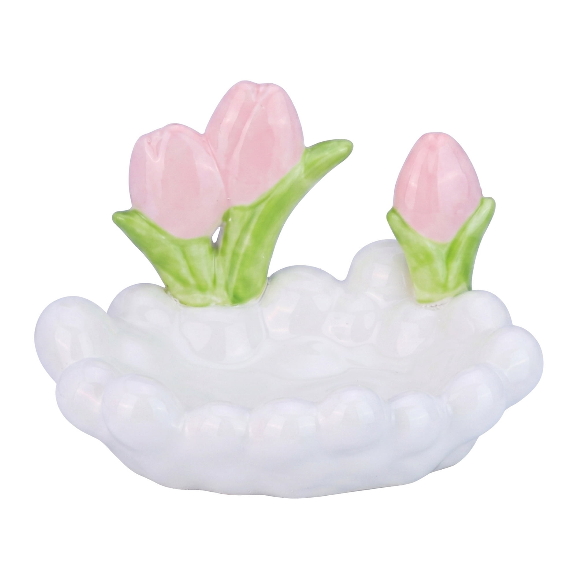 Unique Bargains Tulip Ceramic Flower Storage Jar with Lid White 7.5" x 5.1" x 5.1"