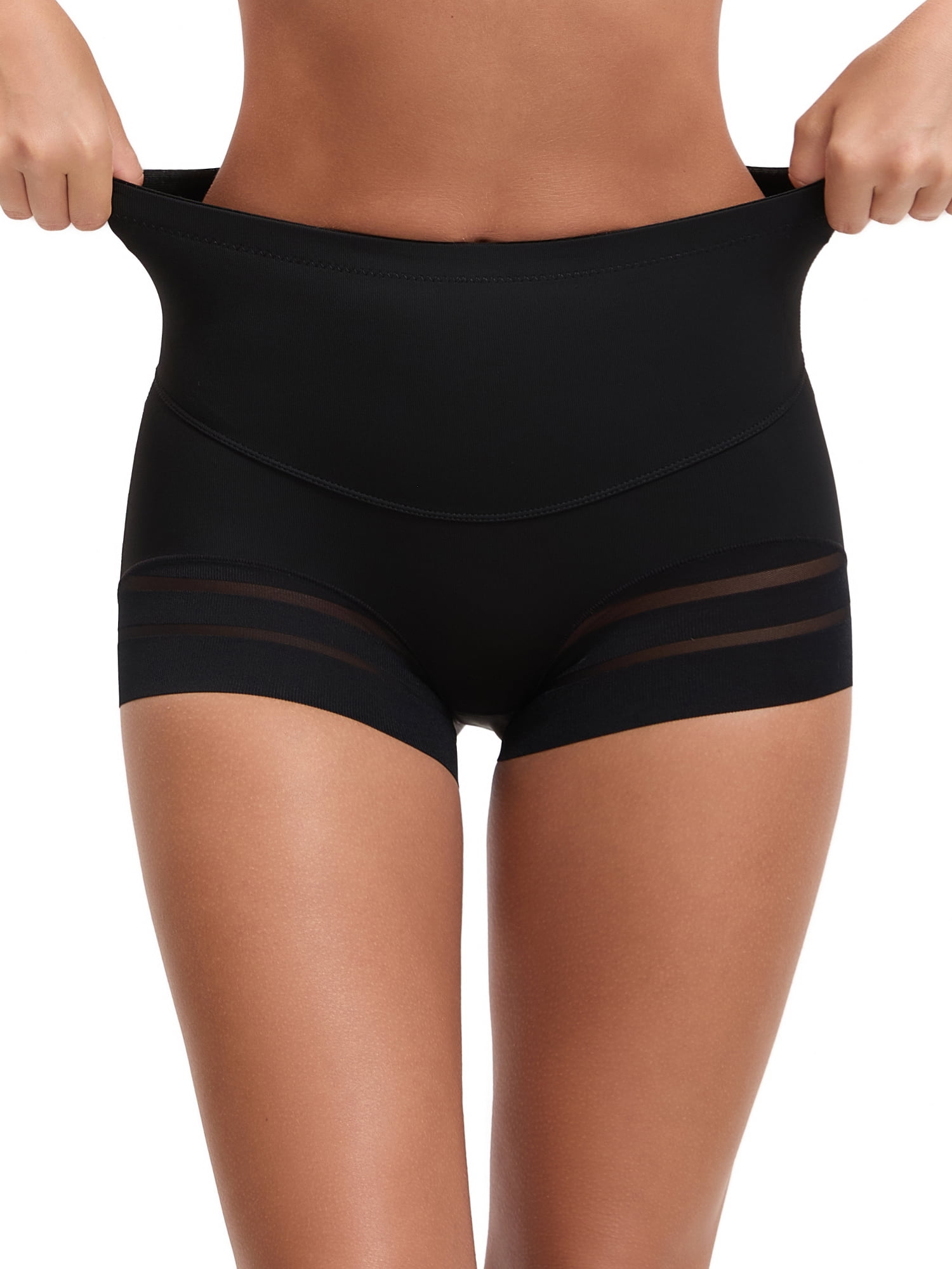Unique Bargains Tummy Control Shapewear Stripe Mesh Underwear Panties 2XL Black