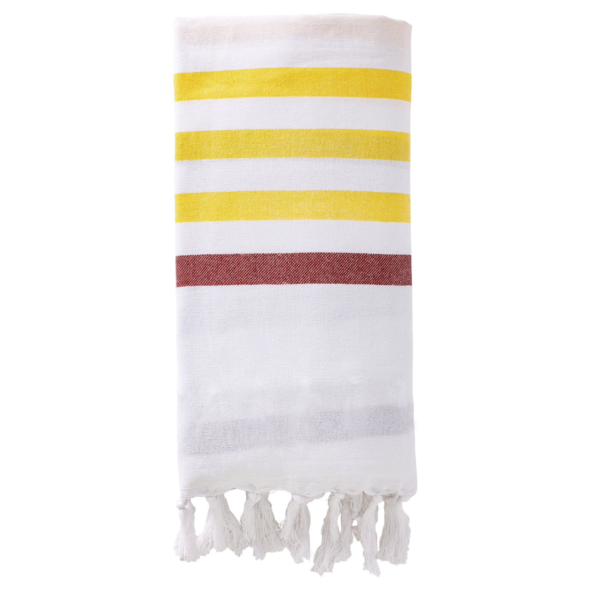 Unique Bargains Turkish Striped Cotton Beach Towel with Tassel Trim Brown 71" x 40"