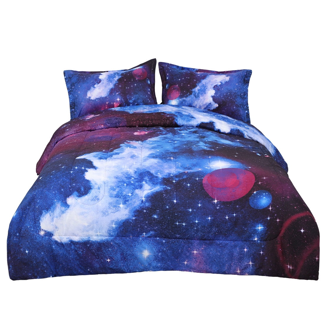 Unique Bargains Twin 3 Pcs Galaxy Pattern Dark Blue All-season Down Comforter Set
