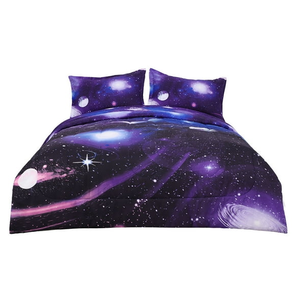 Unique Bargains Twin 3 Piece Galaxy Pattern Purple All-season Comforter Set for Kid's Bedroom