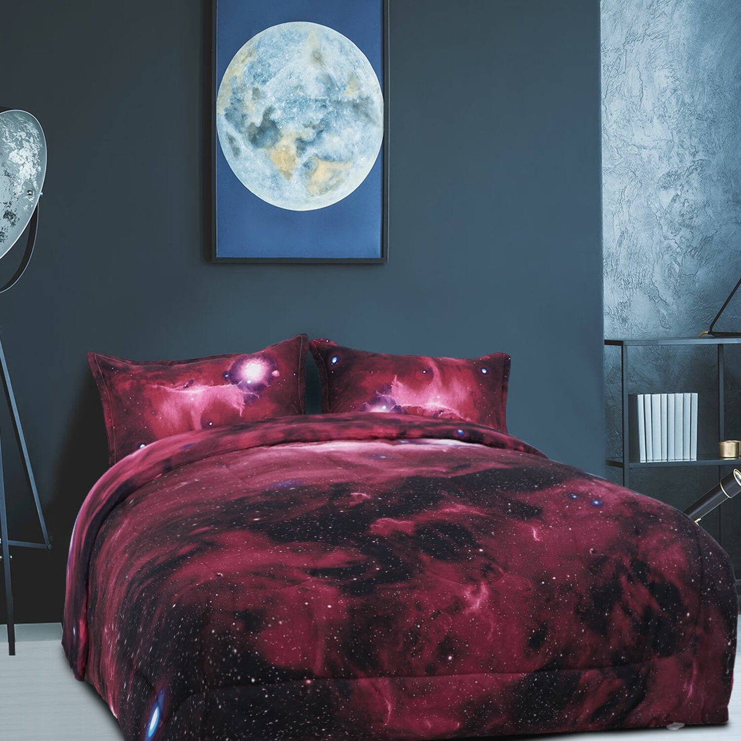 Unique Bargains Twin Size 3Pcs Galaxy Pattern Red  All-season Down Comforter Set