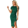 thumbnail image 1 of Unique Bargains Twist Front Dress for Women's Round Neck Short Sleeve Split Sheath Dresses XL Green, 1 of 6
