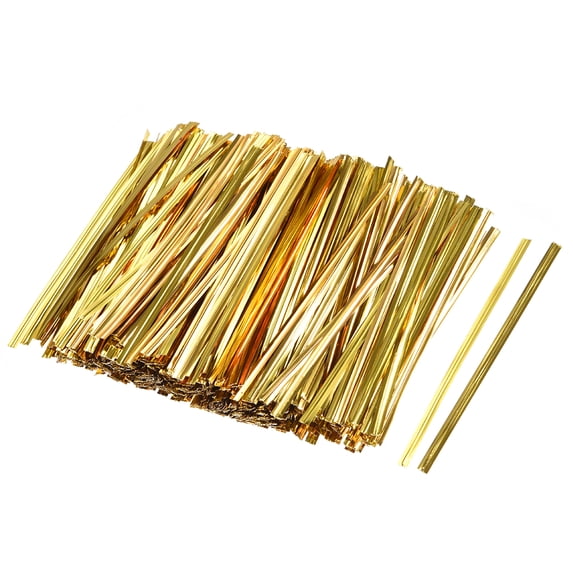 Unique Bargains 4-Inches Metallic Twist Ties for Bags Gold 2000pcs Gold 4 Inches