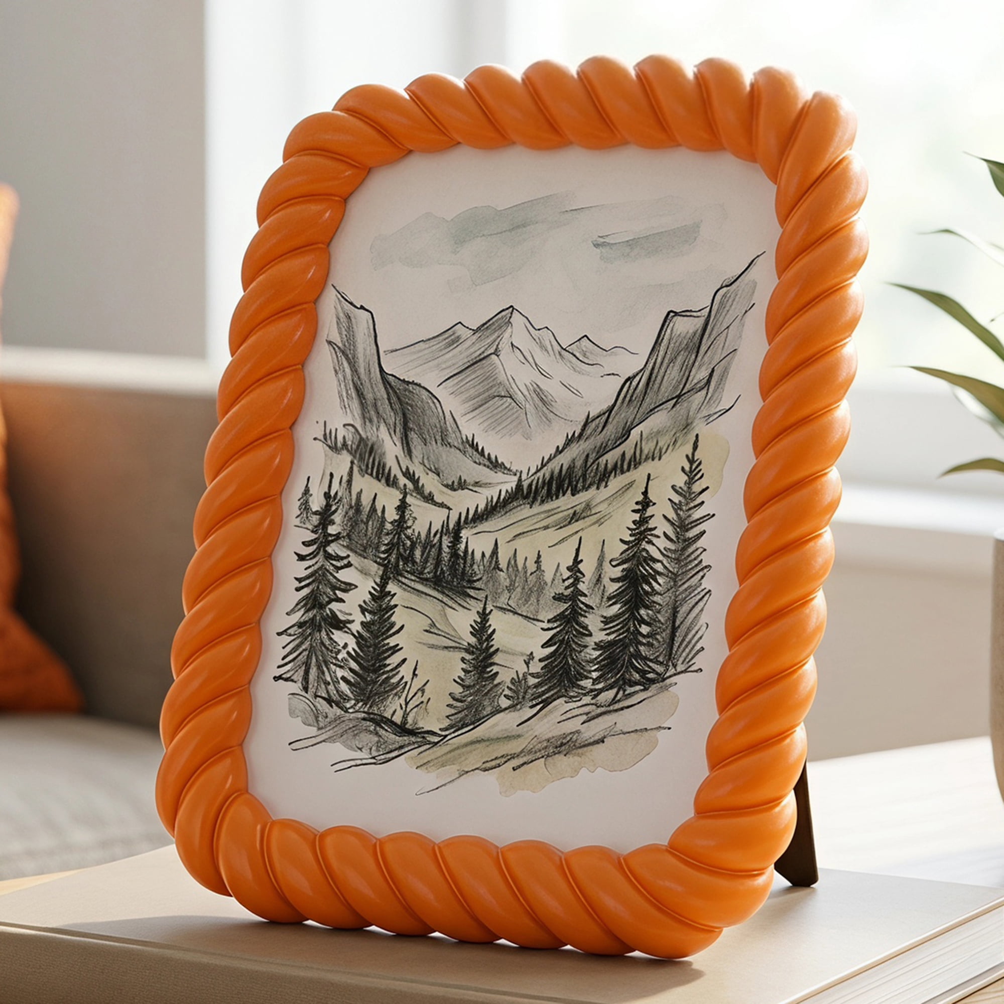 Unique Bargains Twisted Rope Picture Frame for Coastal Display Orange 4"x6" and 5"x7"