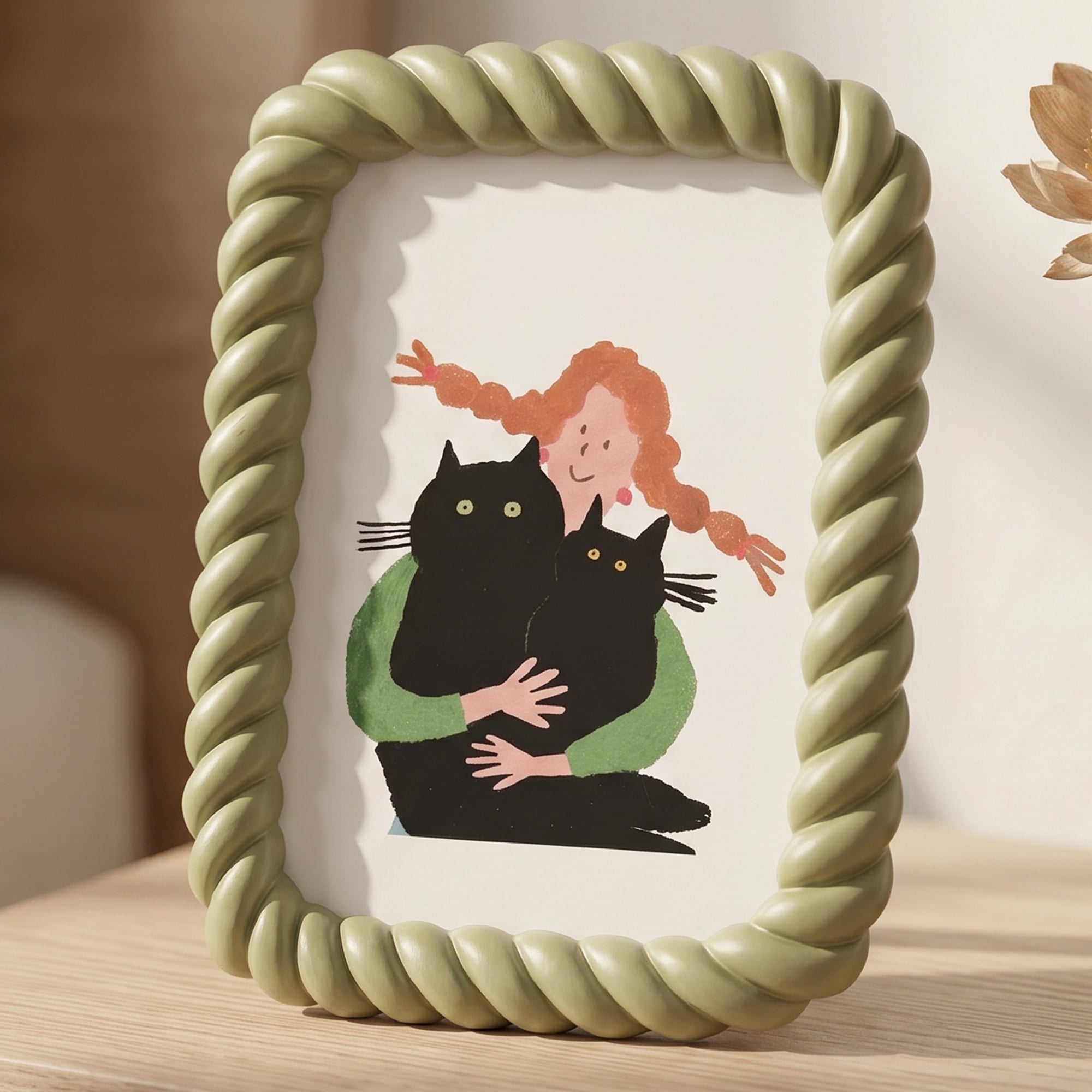 Unique Bargains Twisted Rope Resin Picture Frame for Coastal & Farmhouse Display Olive Green 4" x 6"
