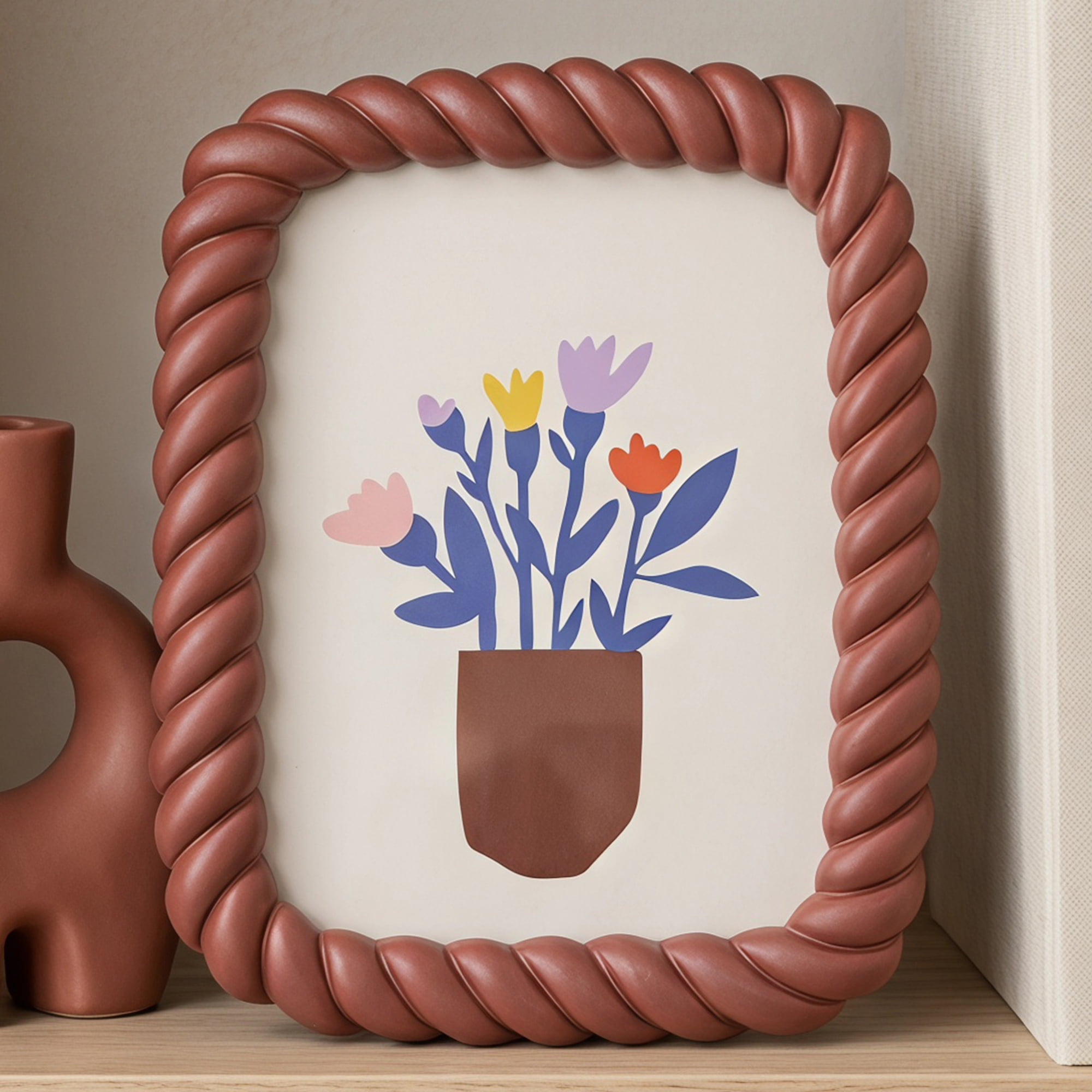 Unique Bargains Twisted Rope Resin Picture Frame for Coastal & Farmhouse Display Red 5" x 7"