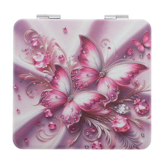 Unique Bargains Two Butterfly Makeup Mirror Pink Purple 1 Pc