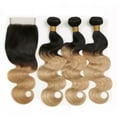 thumbnail image 1 of Unique Bargains Two Tone #1B/27 Color Brazilian 3 Bundle with closure 100% Human Hair 12"14"16"bundle+10"closure, 1 of 5