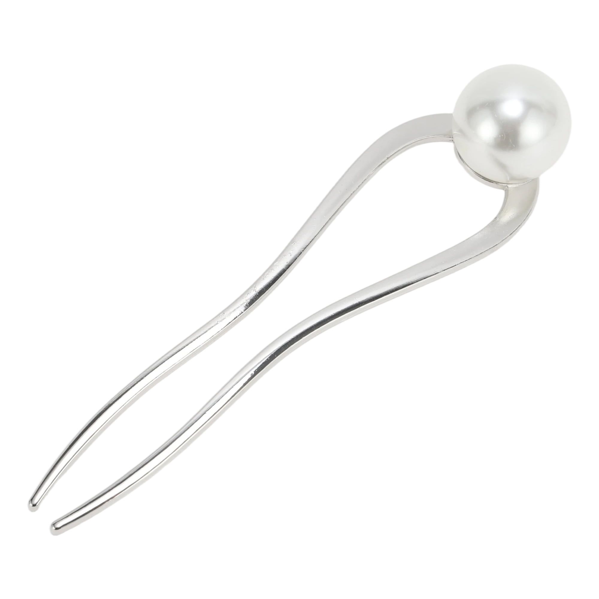 Unique Bargains U-shaped Faux Pearl Decorative Hairpin for Women 1 Pc Silver Tone