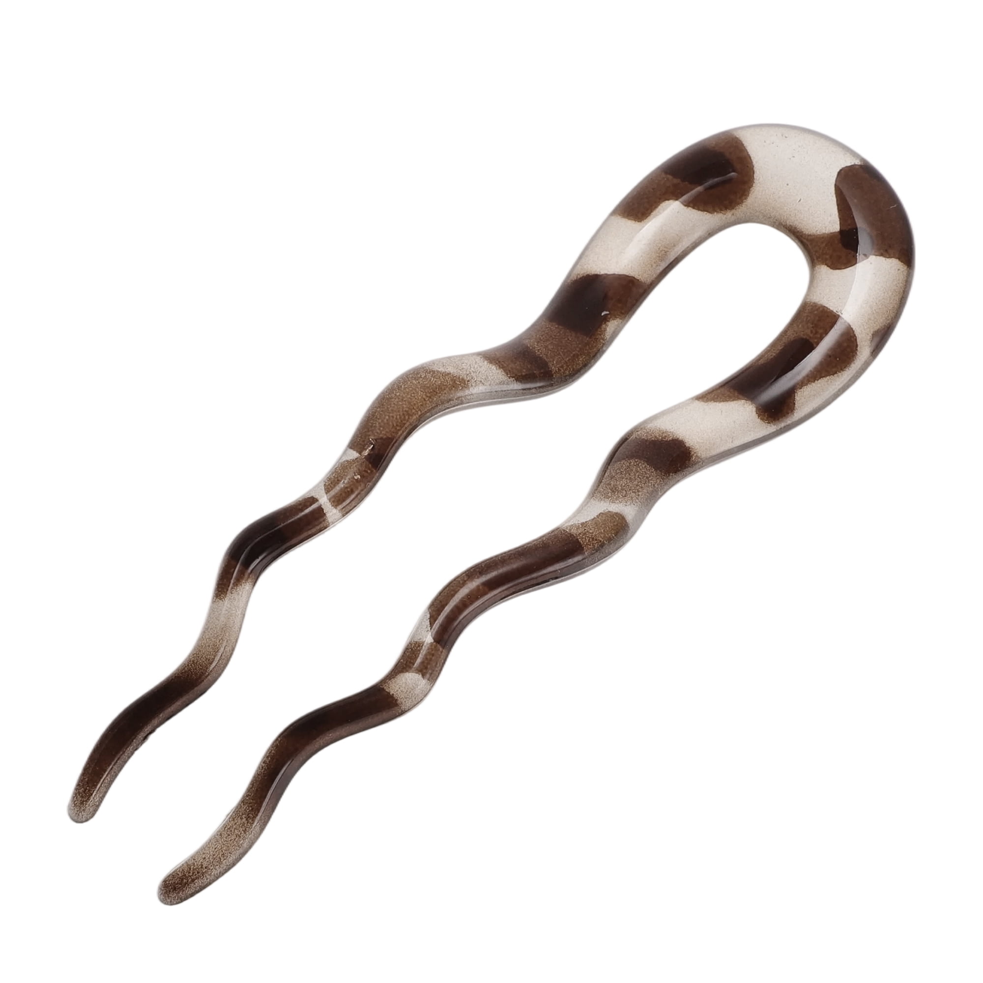 Unique Bargains U-shaped Hair Pin 3.94"x1.18" 1 Pc Transparent White, Dark Brown
