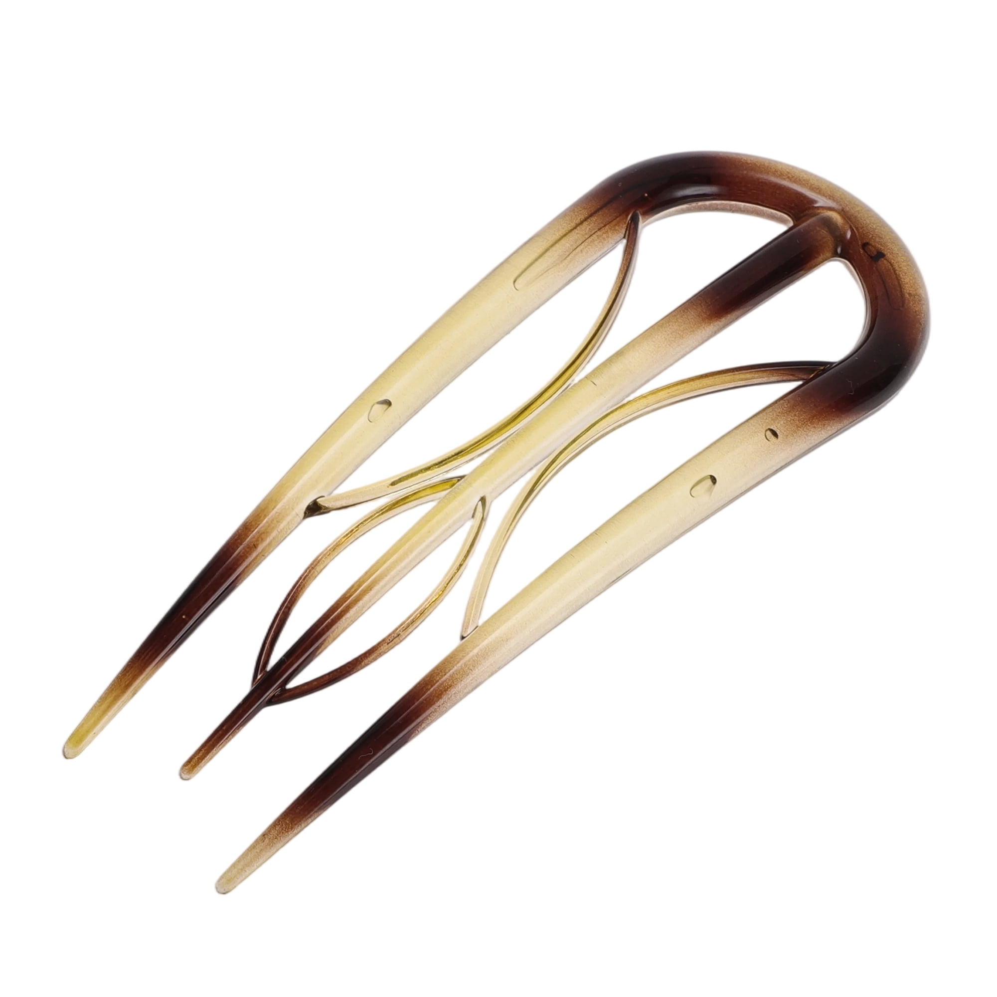 Unique Bargains U-shaped Hair Pin 3.94"x1.50" 1 Pc Transparent Green,Dark Brown