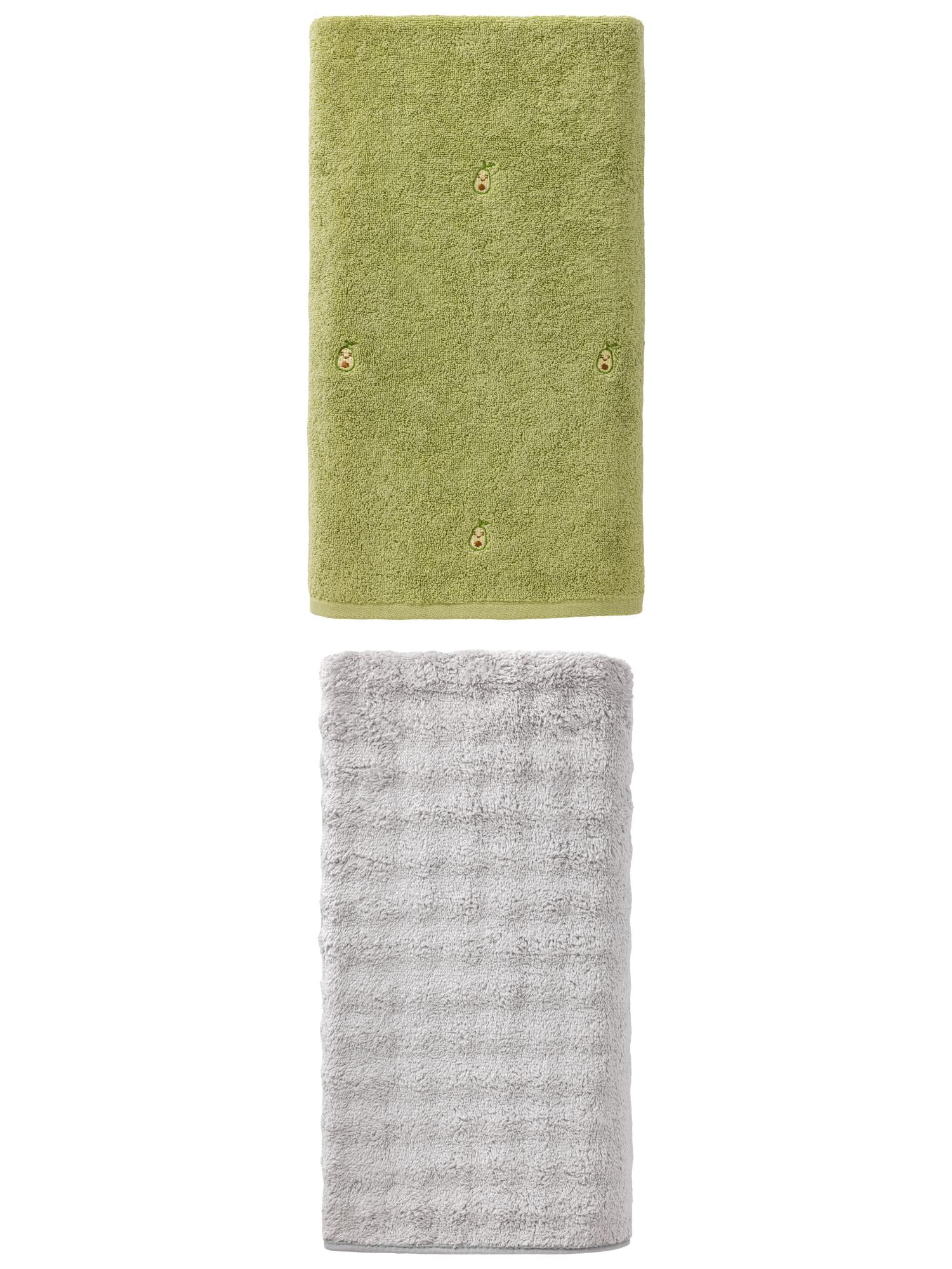 Unique Bargains Ultra Soft Bath Towel 2 Pack Avocado Green/Grey 55" x 28"