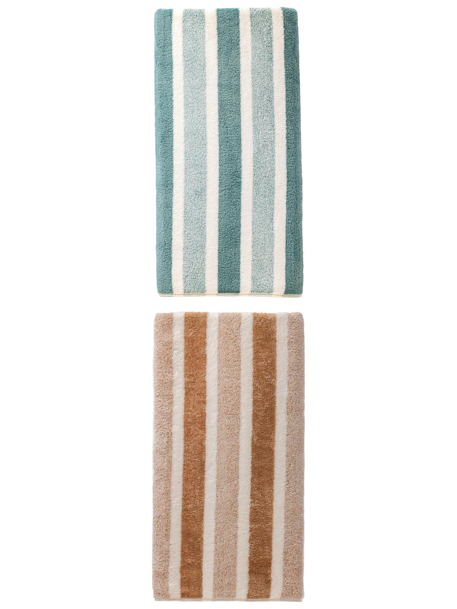 Unique Bargains Ultra Soft Absorbent Coral Fleece Bath Towel 2 Pack Brown/Green 71"x35"