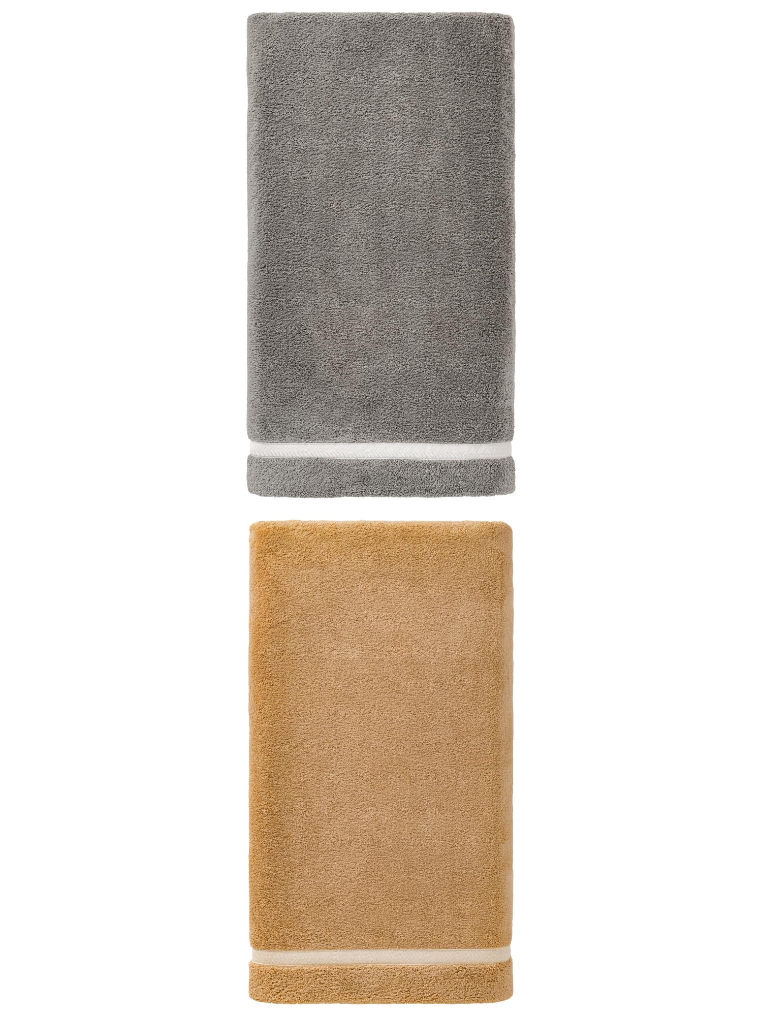 Unique Bargains Ultra Soft Absorbent Coral Fleece Bath Towel 2 Pack Grey/Brown 63"x31"
