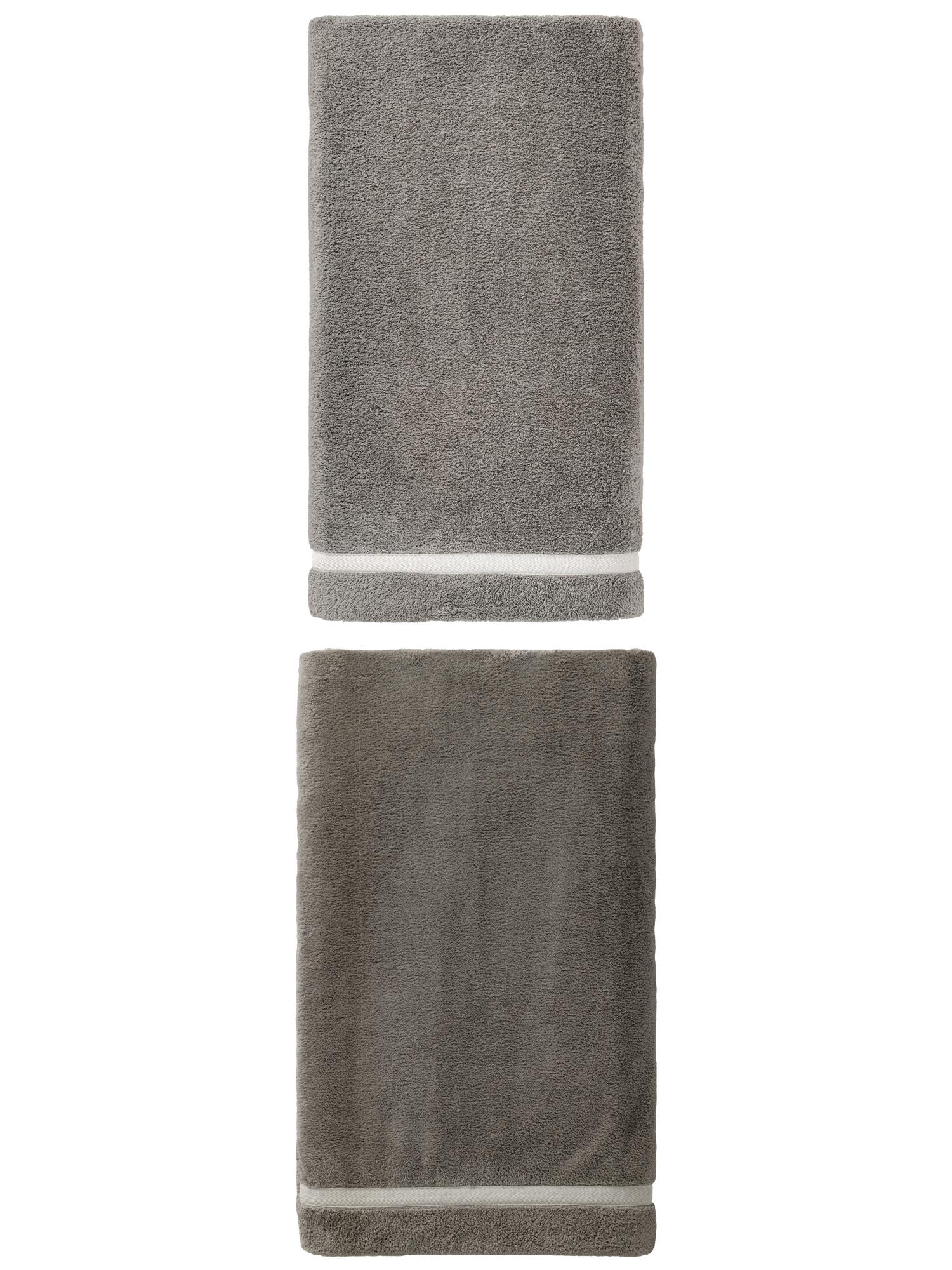Unique Bargains Ultra Soft Absorbent Coral Fleece Bath Towel 2 Pack Grey/Dark Grey 63"x31"
