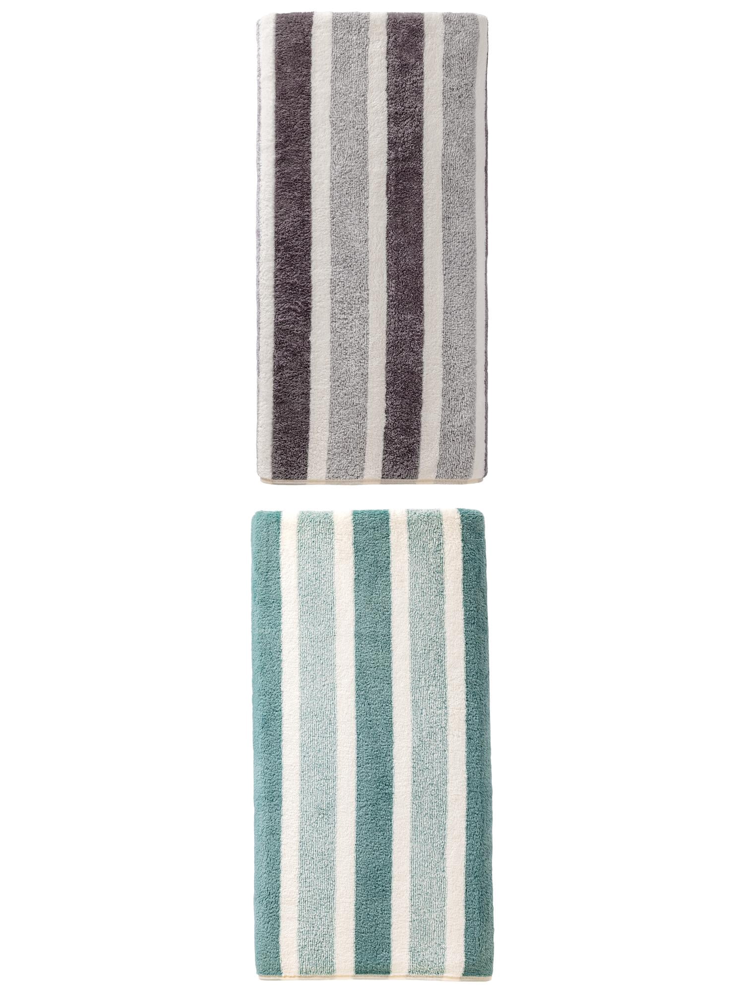 Unique Bargains Ultra Soft Absorbent Coral Fleece Bath Towel 2 Pack Grey/Green 71"x35"