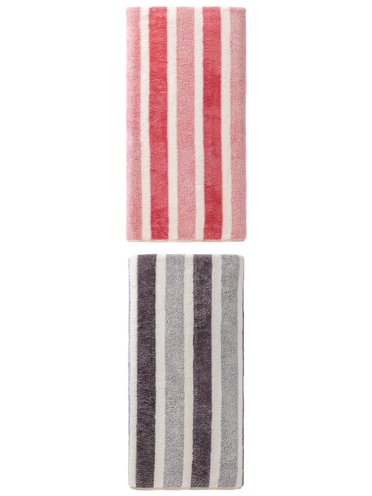 Unique Bargains Ultra Soft Absorbent Coral Fleece Bath Towel 2 Pack Grey/Pink 71"x35"