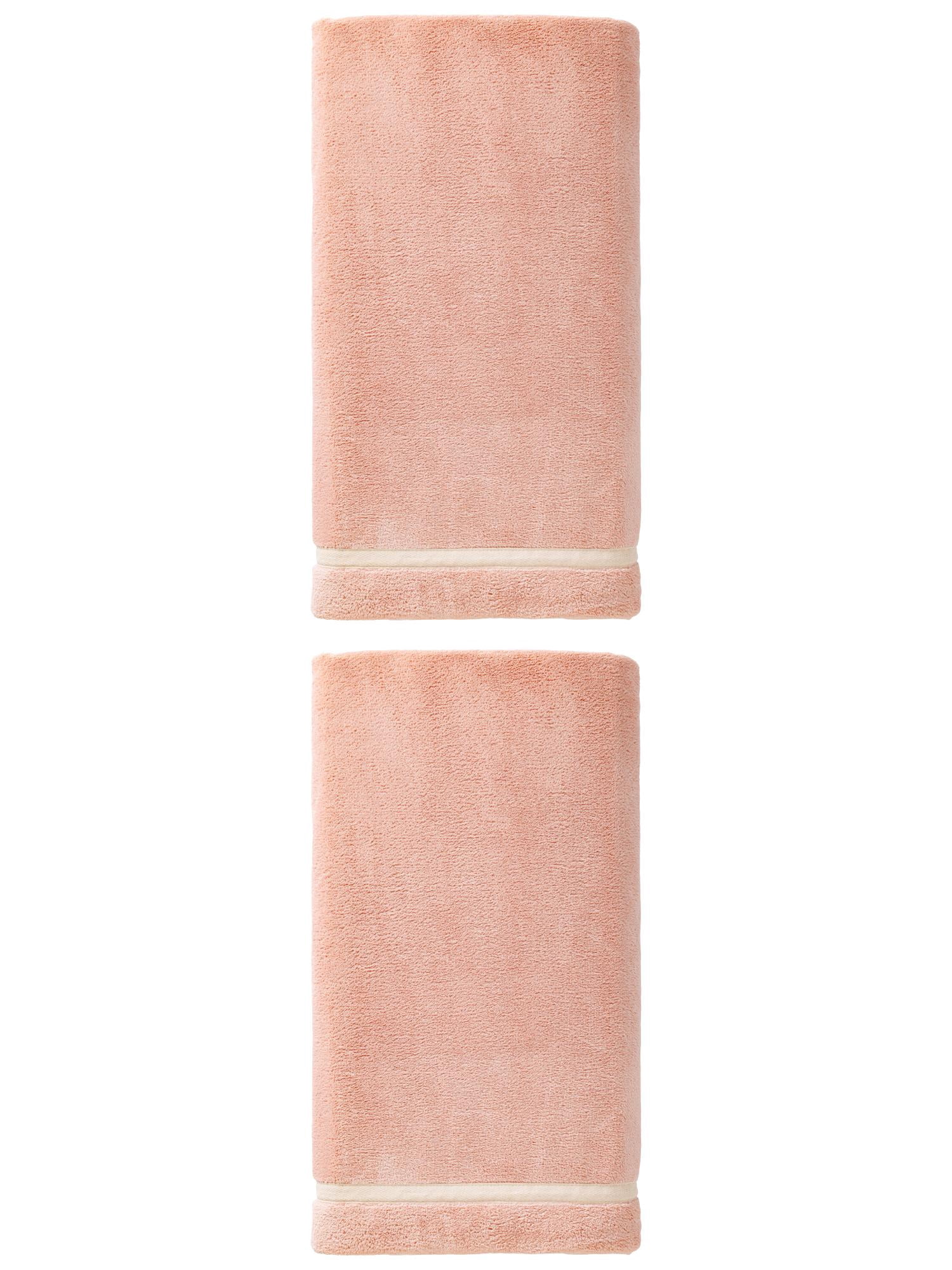 Unique Bargains Ultra Soft Absorbent Coral Fleece Bath Towel 2 Pack Pink 63"x31"