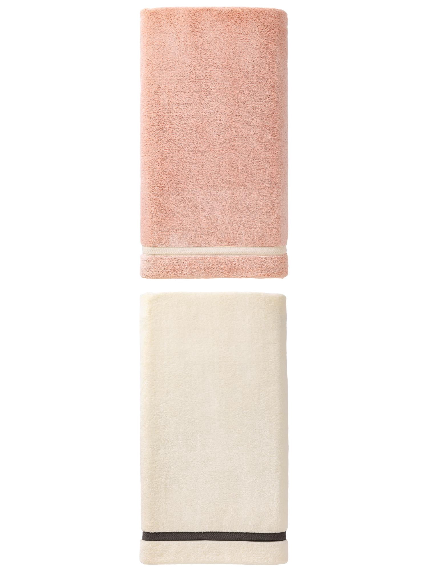 Unique Bargains Ultra Soft Absorbent Coral Fleece Bath Towel 2 Pack Pink/Beige 63"x31"