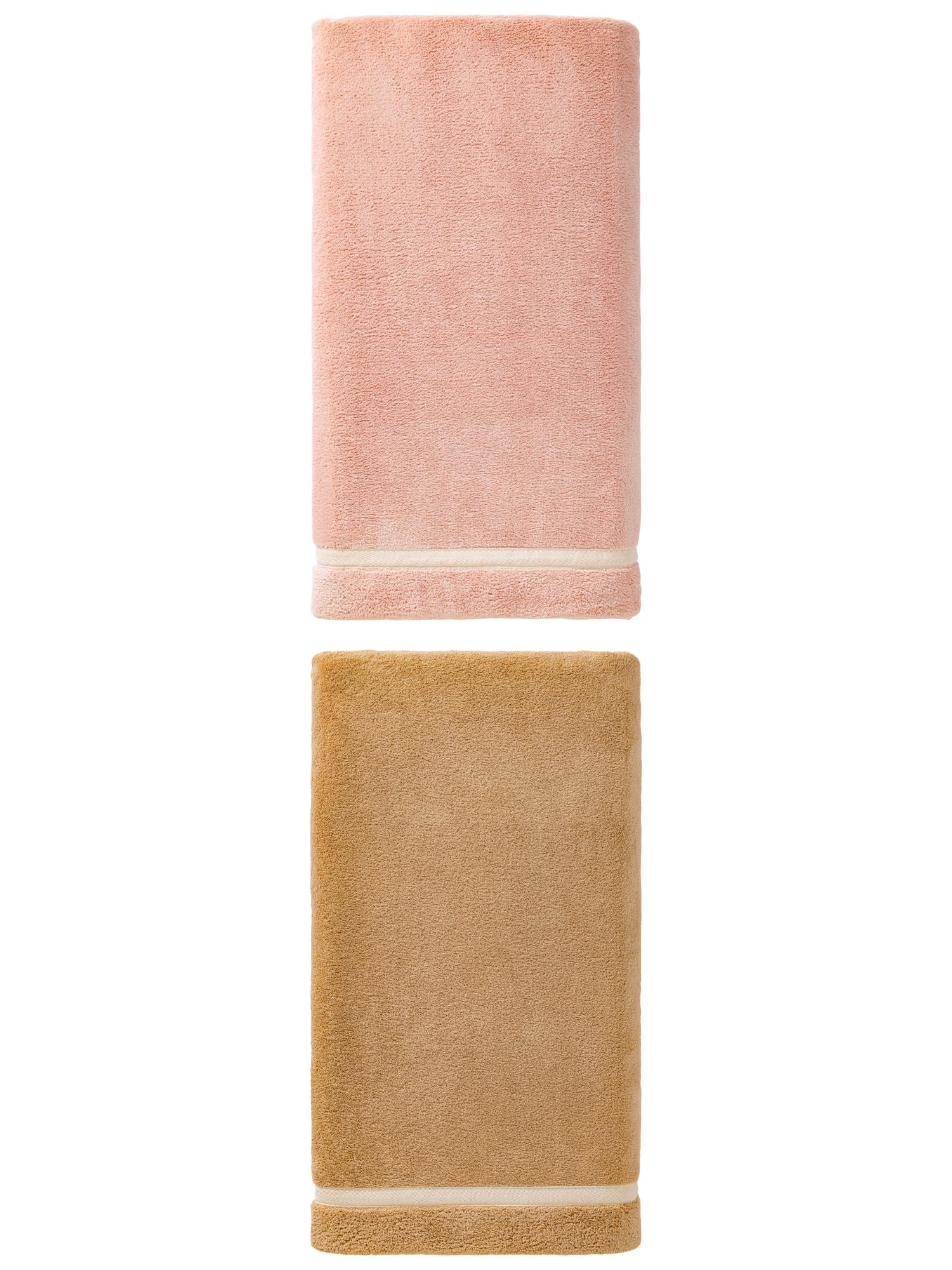 Unique Bargains Ultra Soft Absorbent Coral Fleece Bath Towel 2 Pack Pink/Brown 63"x31"