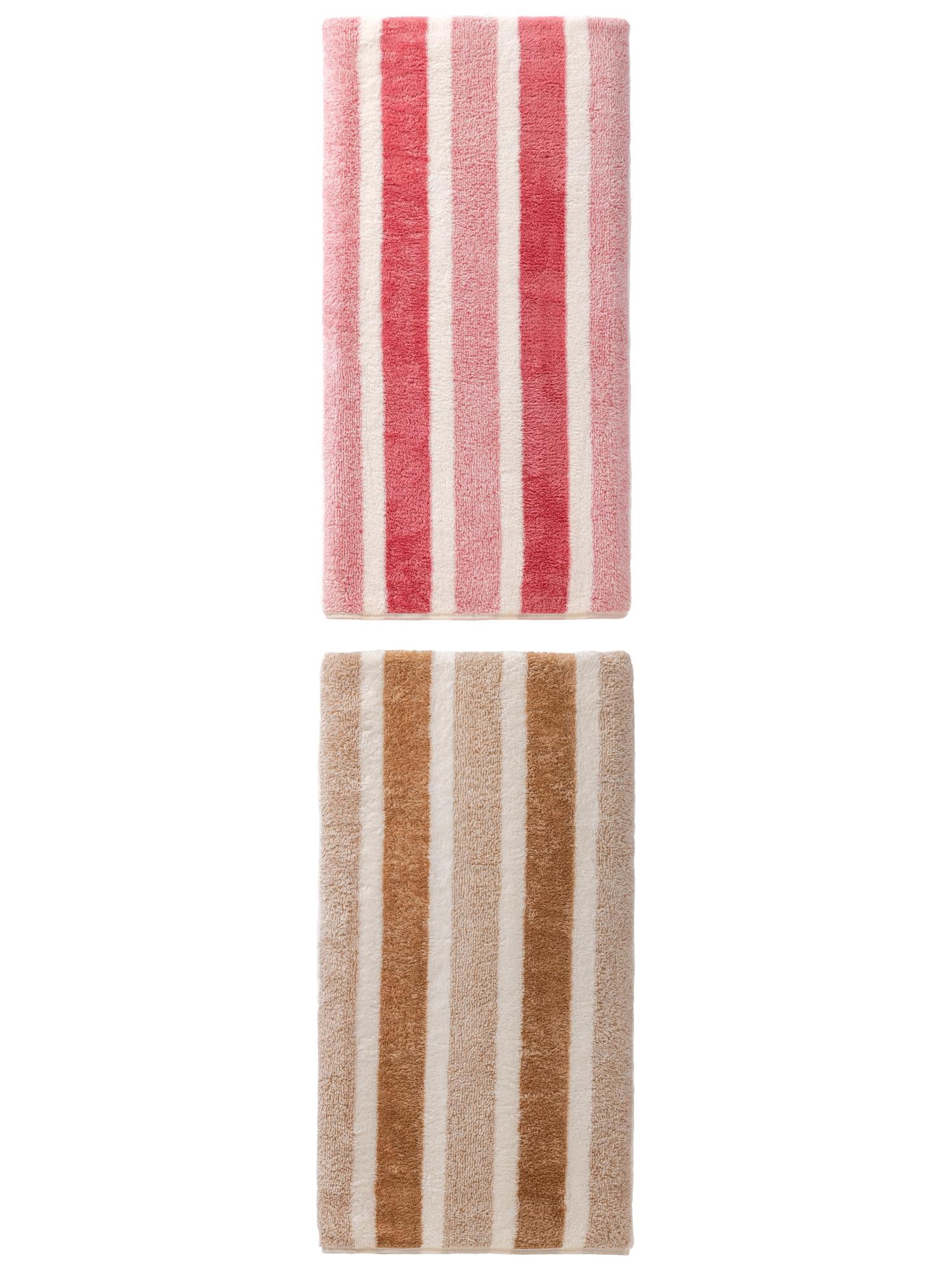 Unique Bargains Ultra Soft Absorbent Coral Fleece Bath Towel 2 Pack Pink/Brown 71"x35"