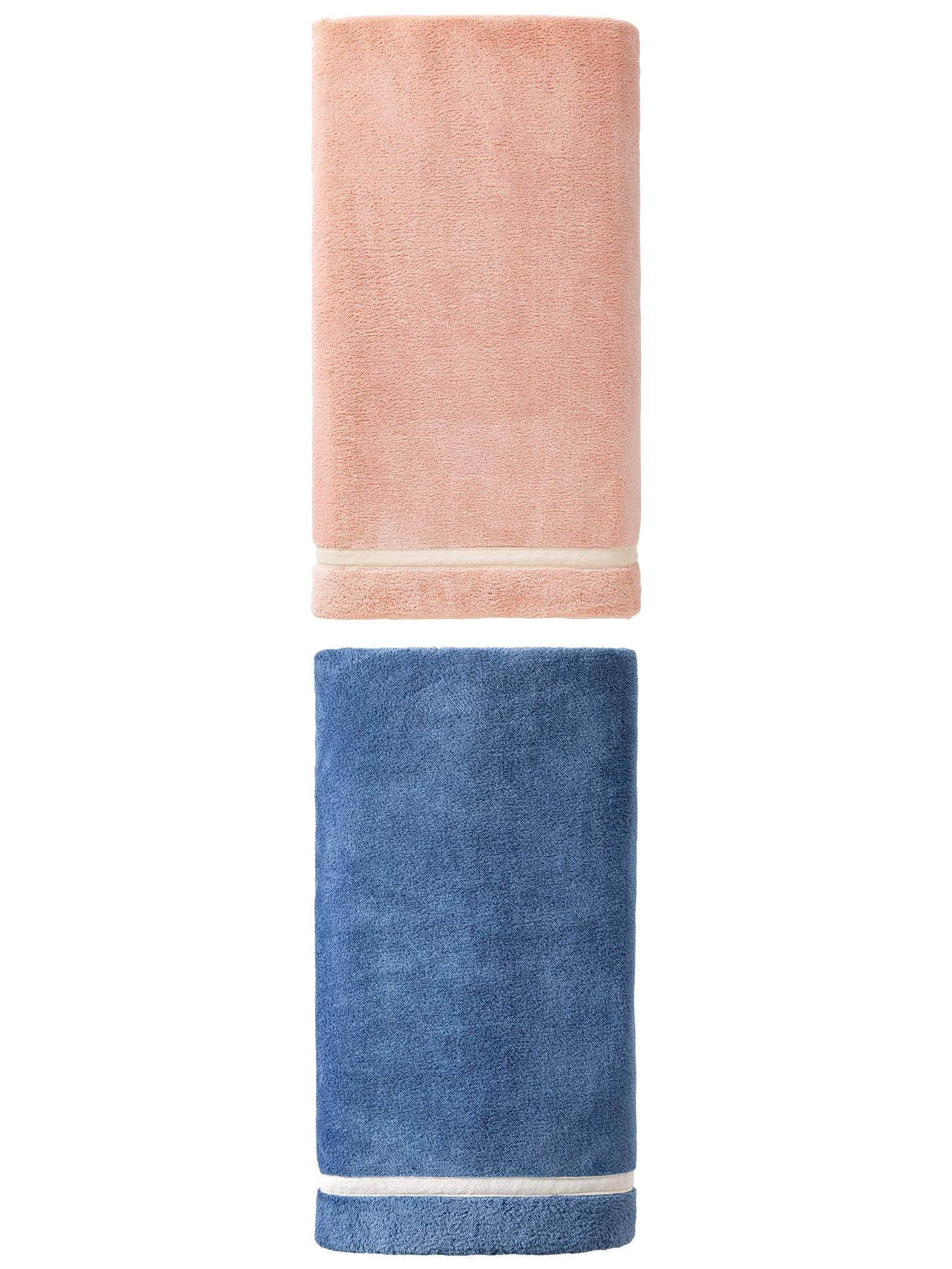 Unique Bargains Ultra Soft Absorbent Coral Fleece Bath Towel 2 Pack Pink/Dark Blue 63"x31"