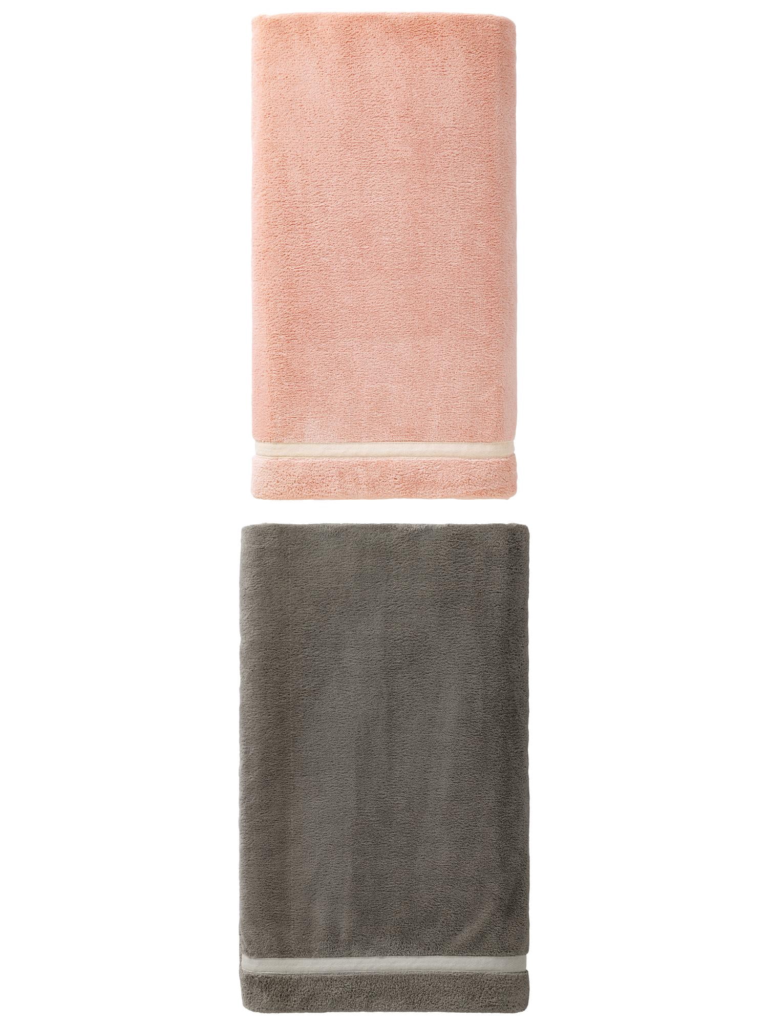Unique Bargains Ultra Soft Absorbent Coral Fleece Bath Towel 2 Pack Pink/Dark Grey 63"x31"