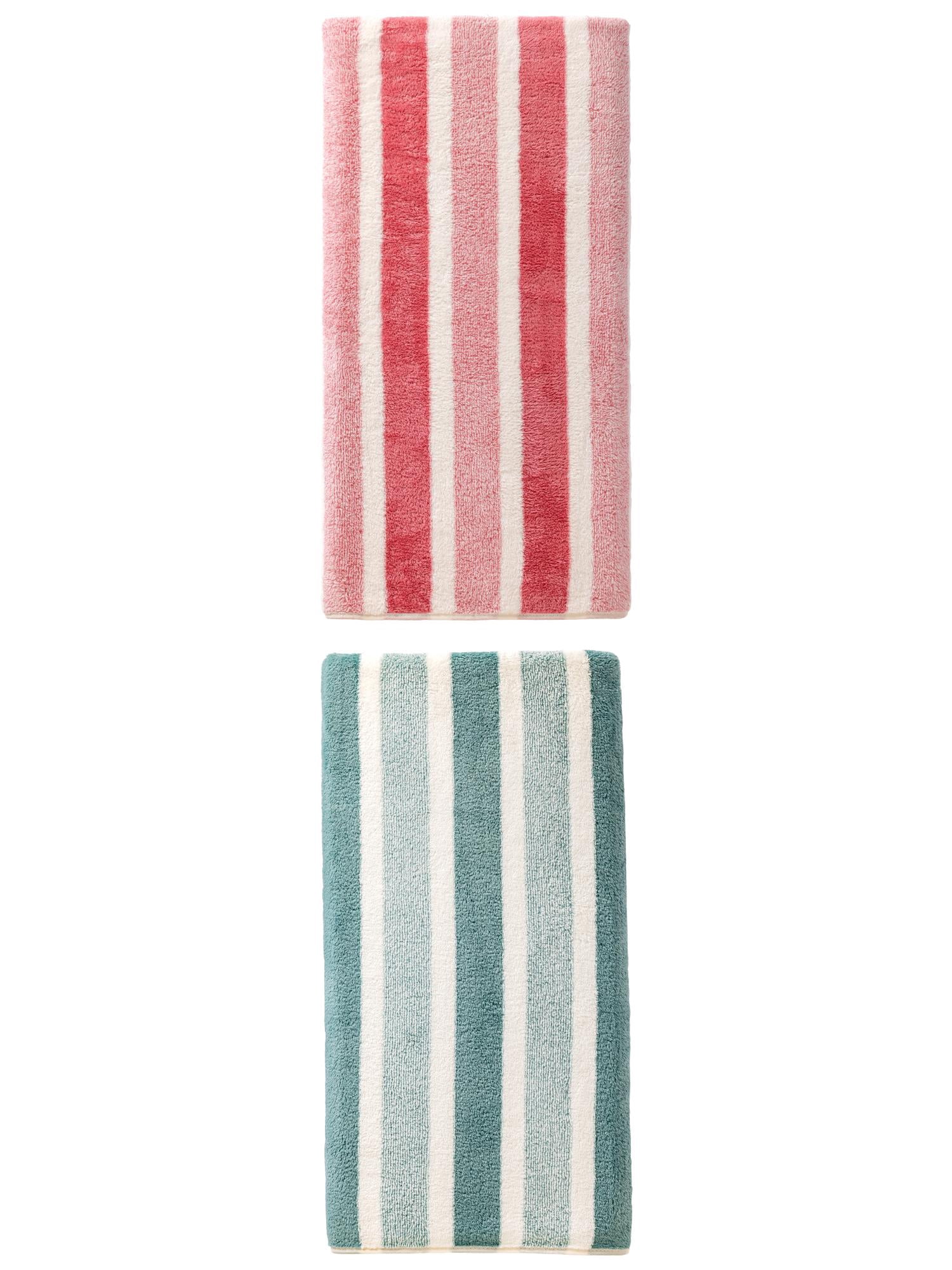 Unique Bargains Ultra Soft Absorbent Coral Fleece Bath Towel 2 Pack Pink/Green 71"x35"