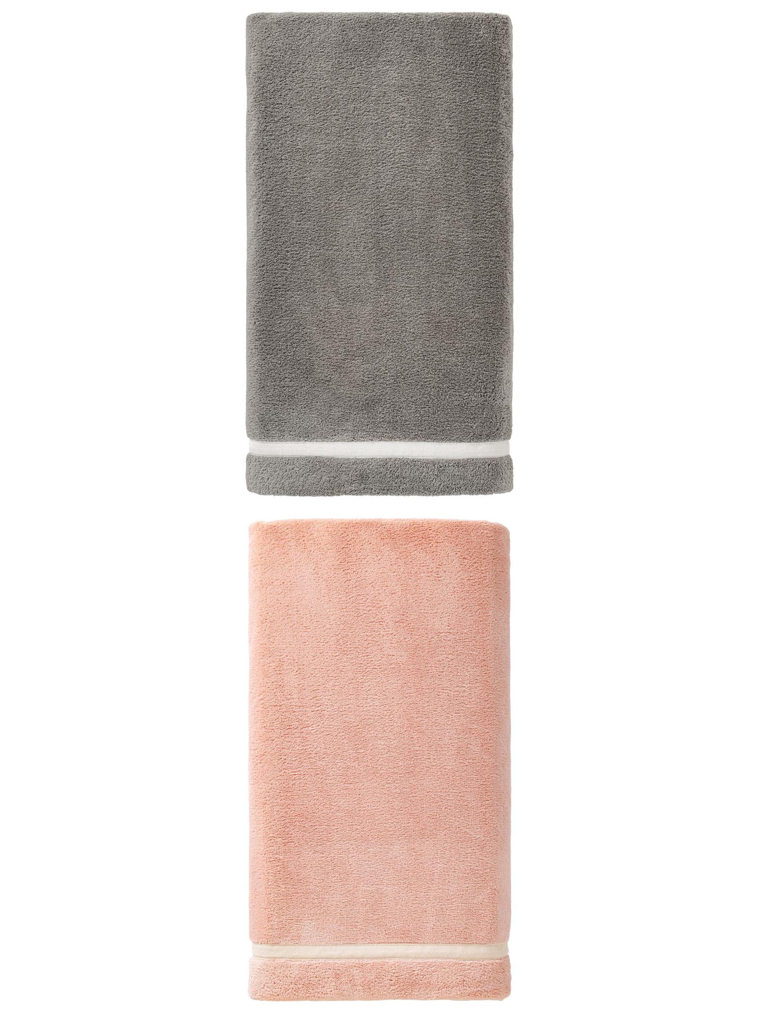 Unique Bargains Ultra Soft Absorbent Coral Fleece Bath Towel 2 Pack Pink/Grey 63"x31"