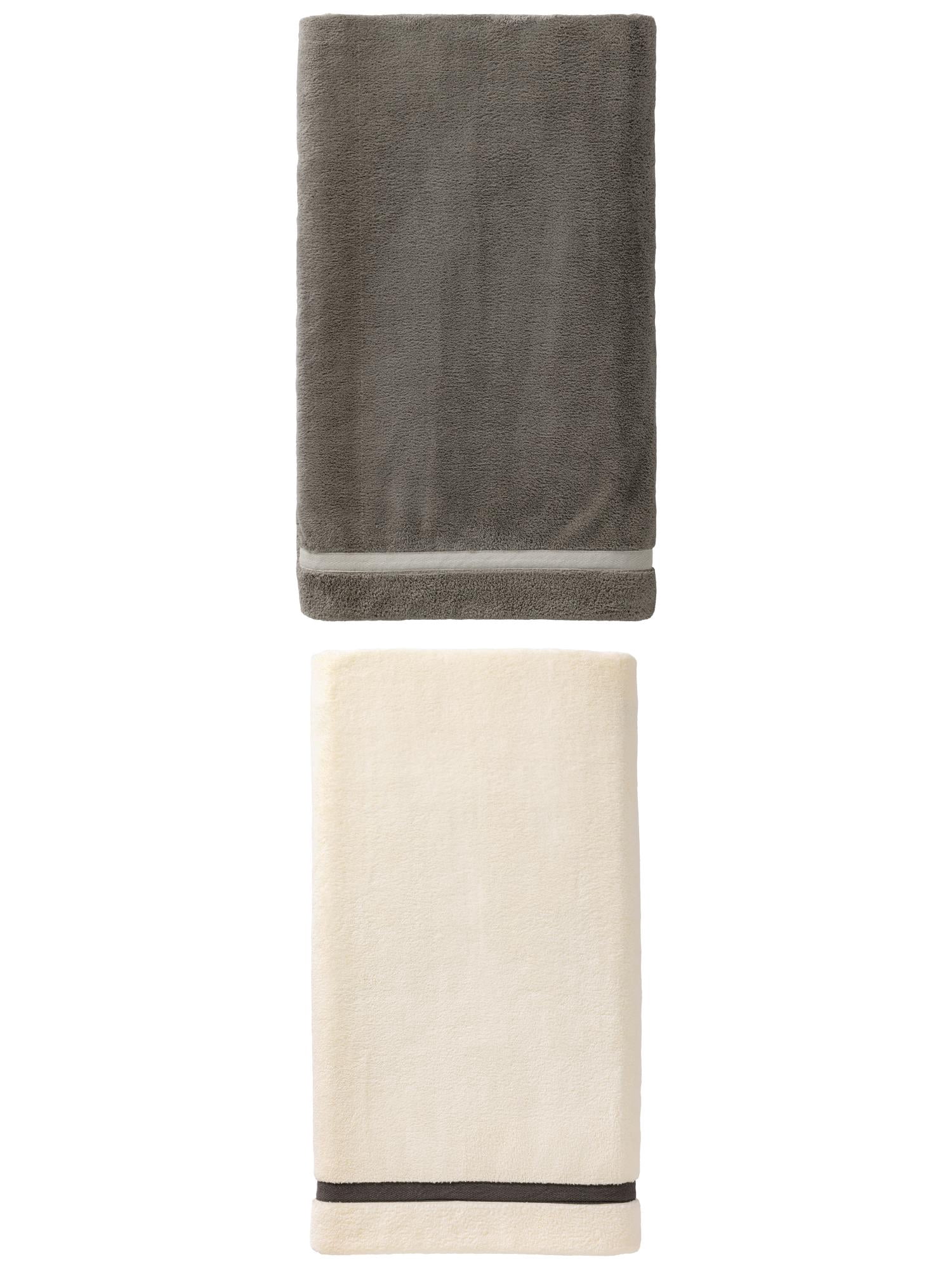Unique Bargains Ultra Soft Absorbent Coral Fleece Towel 2 Pack Beige/Dark Grey 63"x31"